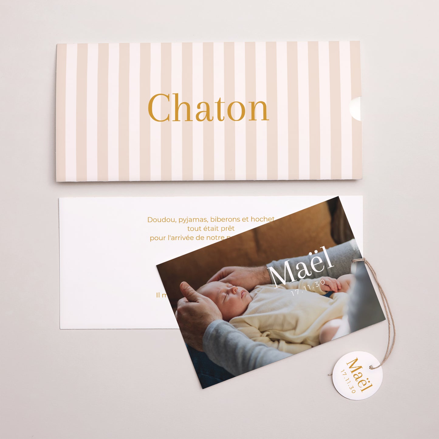 Faire-part Naissance Pochette 2 cartes, étiquette Chaton photo N° 3
