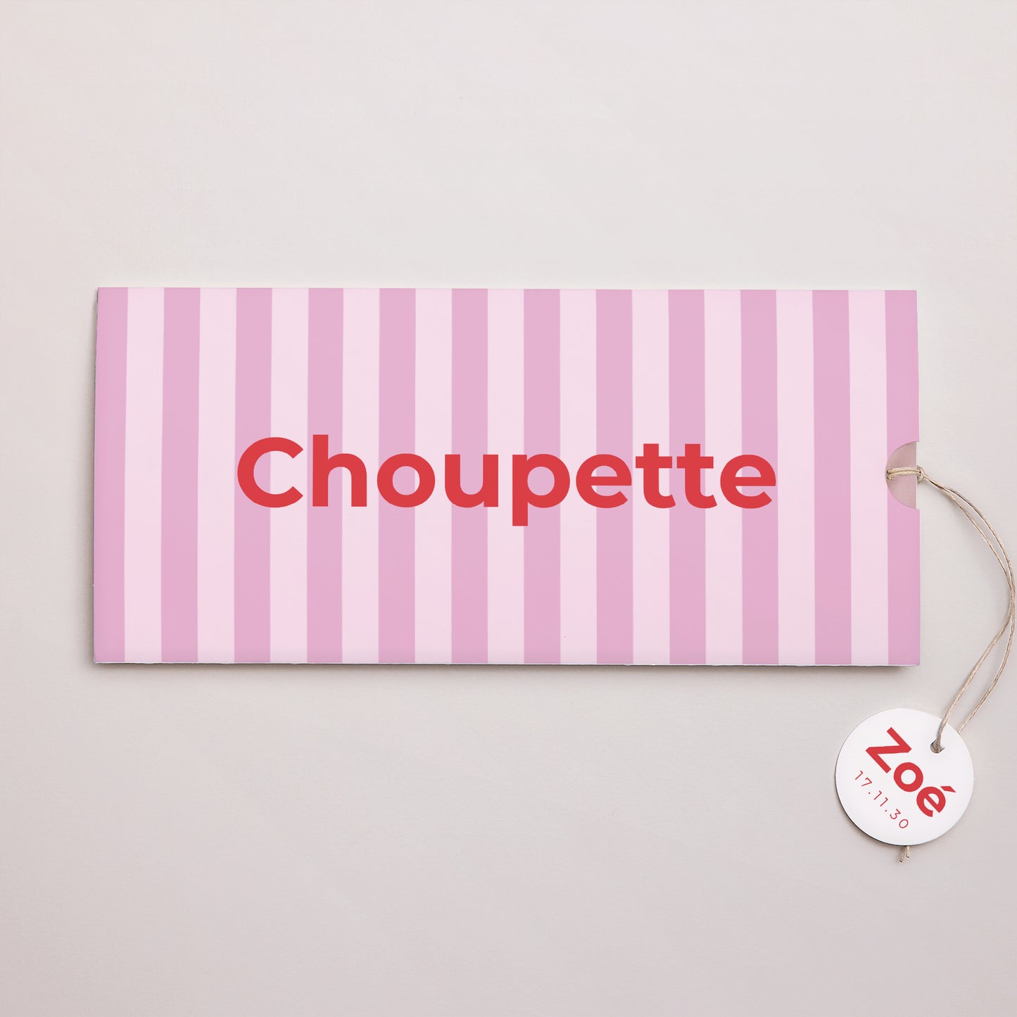 Faire-part Naissance Pochette 2 cartes, étiquette Petit Berlingot Rose photo N° 1