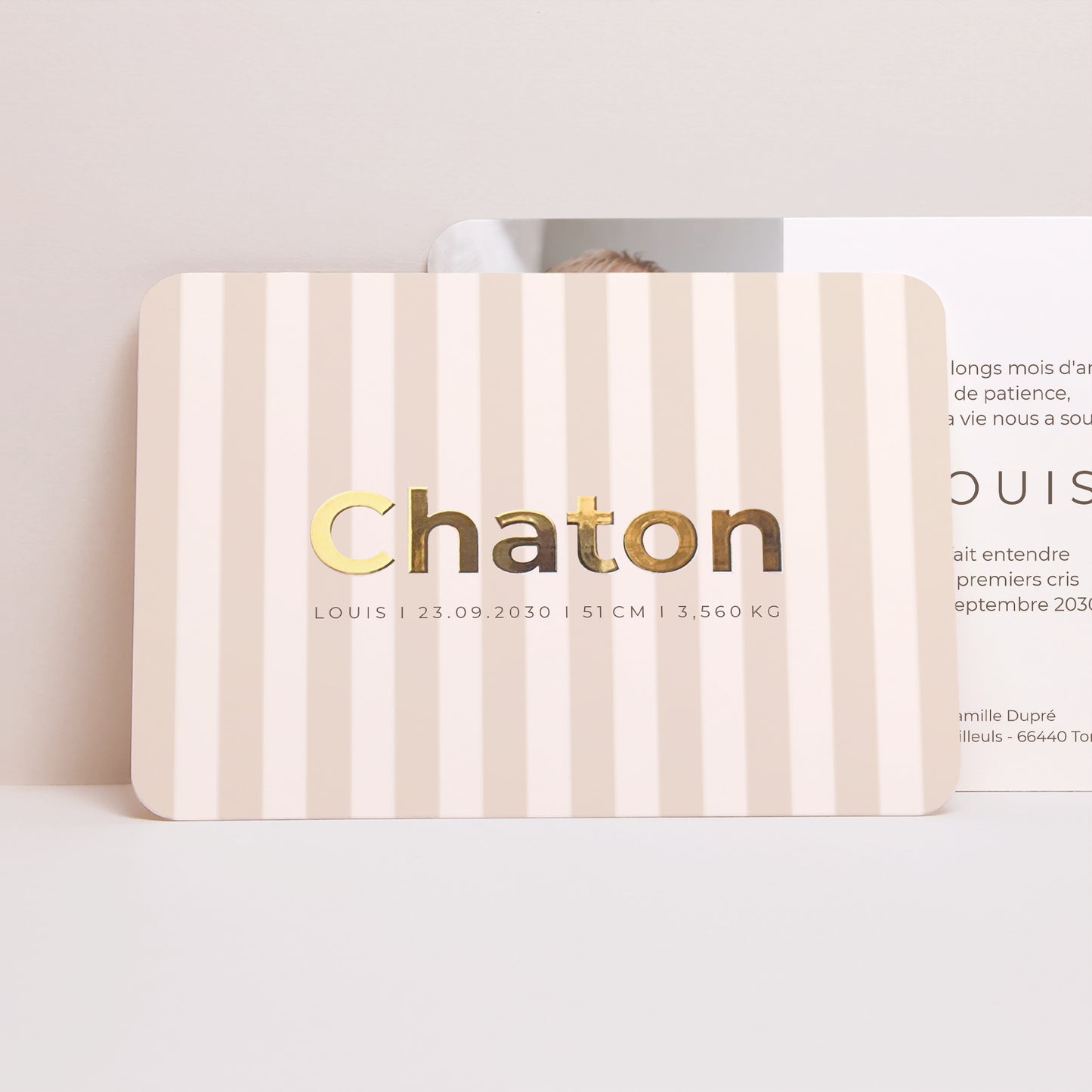 Faire-part Naissance Paysage, bords arrondis Chaton or photo N° 1