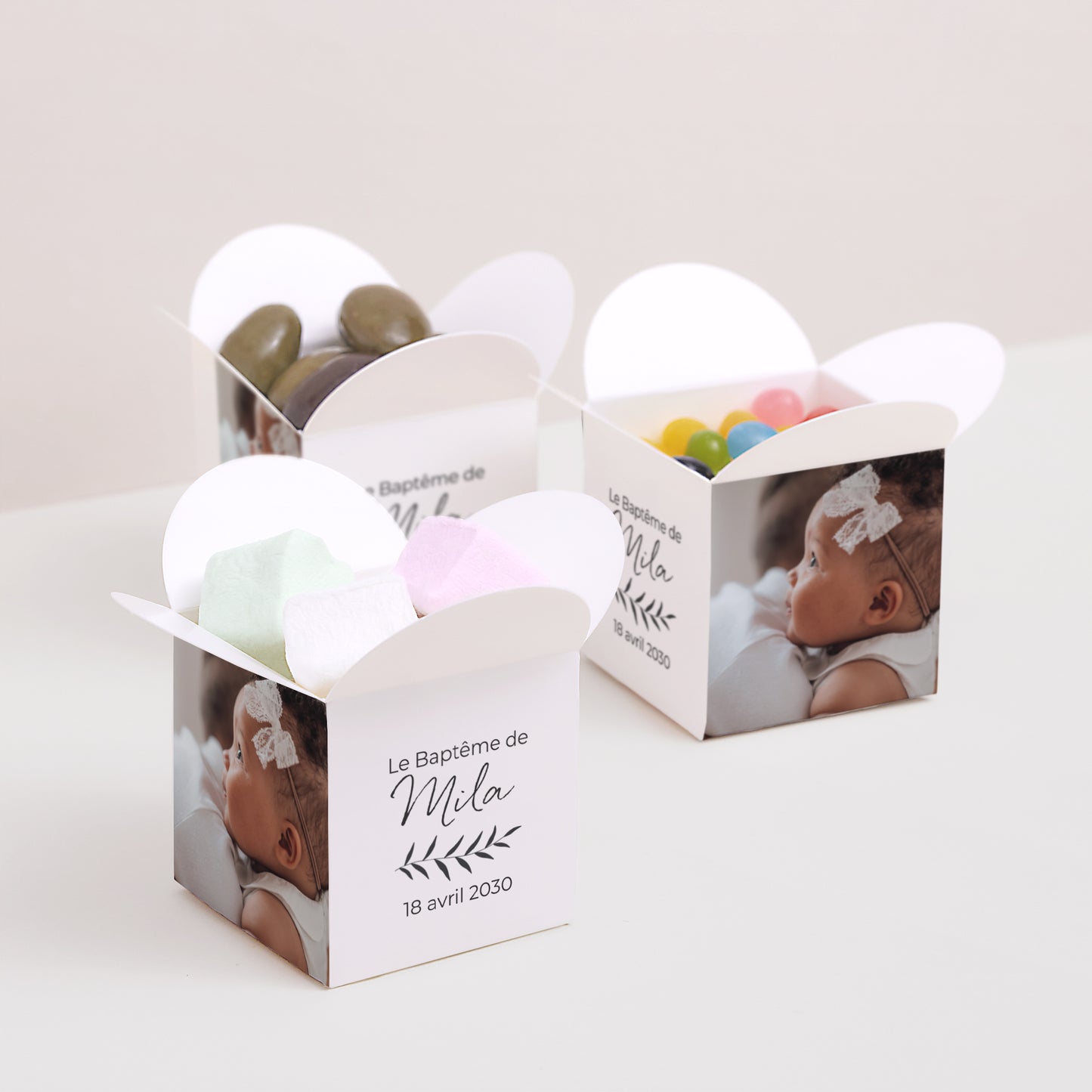 Boîte à dragées Baptême Ouverture papillon Croque-moi de bisous photo N° 3