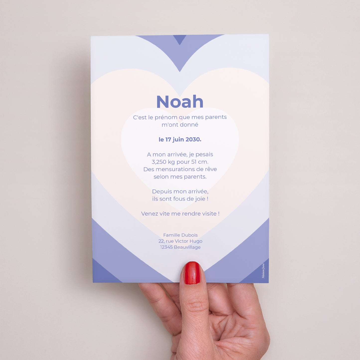 Faire-part Naissance Portrait Coeur battant bleu photo N° 3