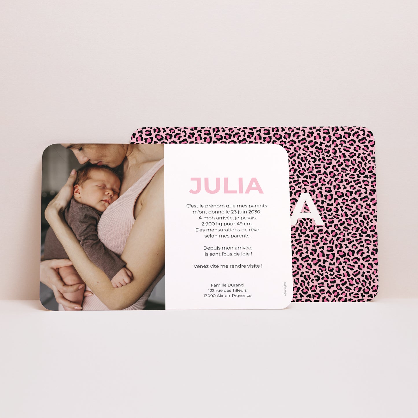 Faire-part Naissance Paysage, bords arrondis Pink leopard photo N° 3