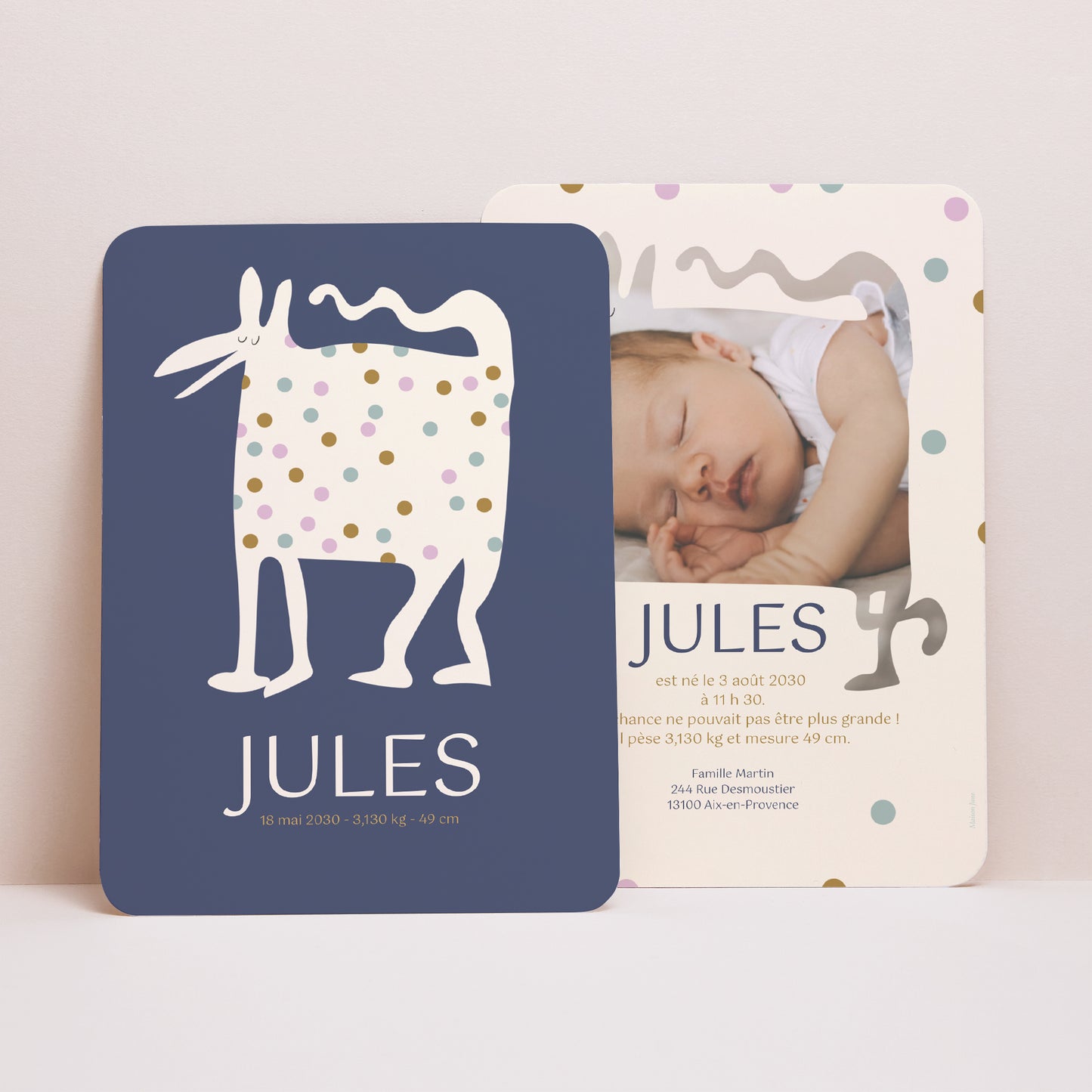 Faire-part Naissance Portrait, bords arrondis Doudou photo N° 1