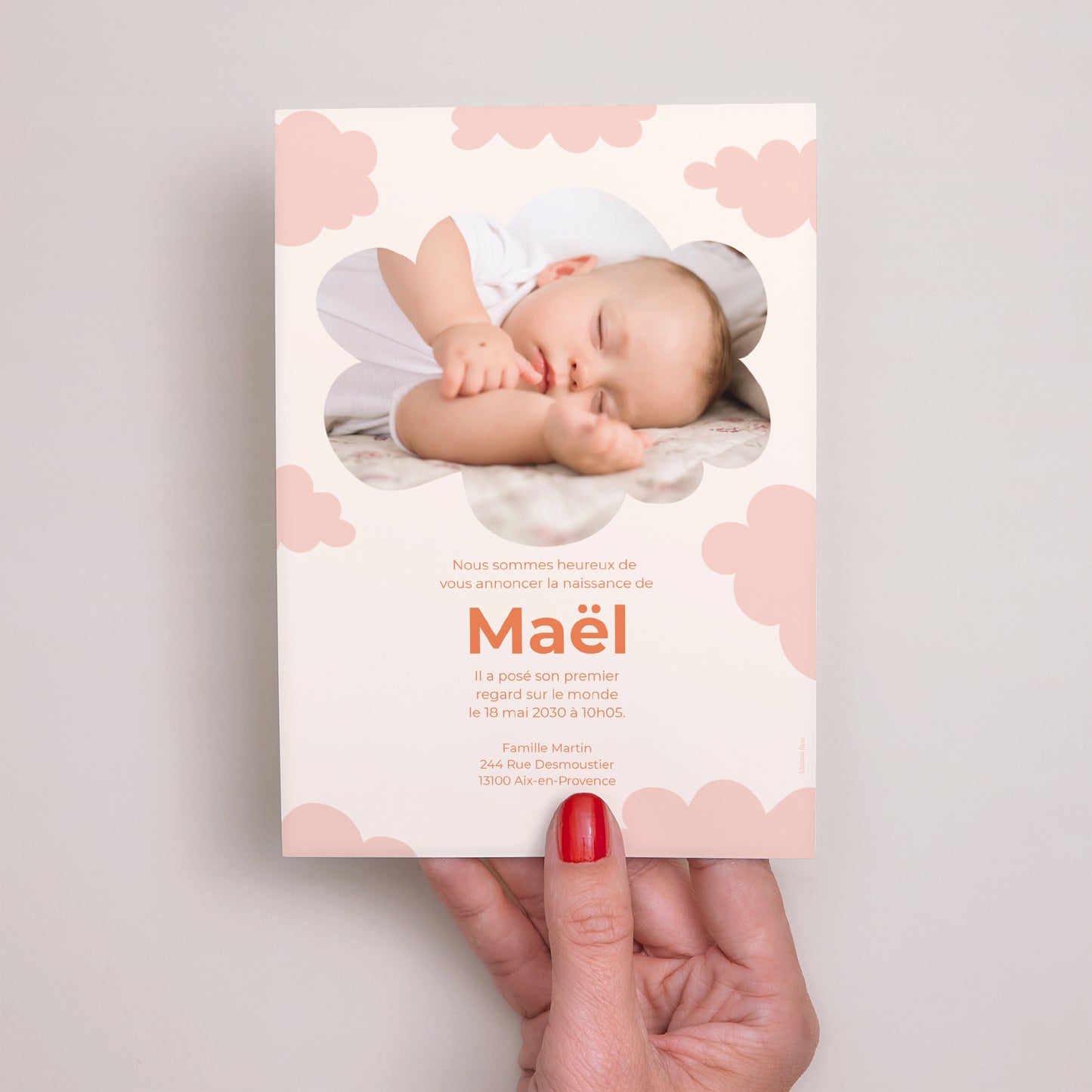 Faire-part Naissance Portrait Petit nuage orange photo N° 3