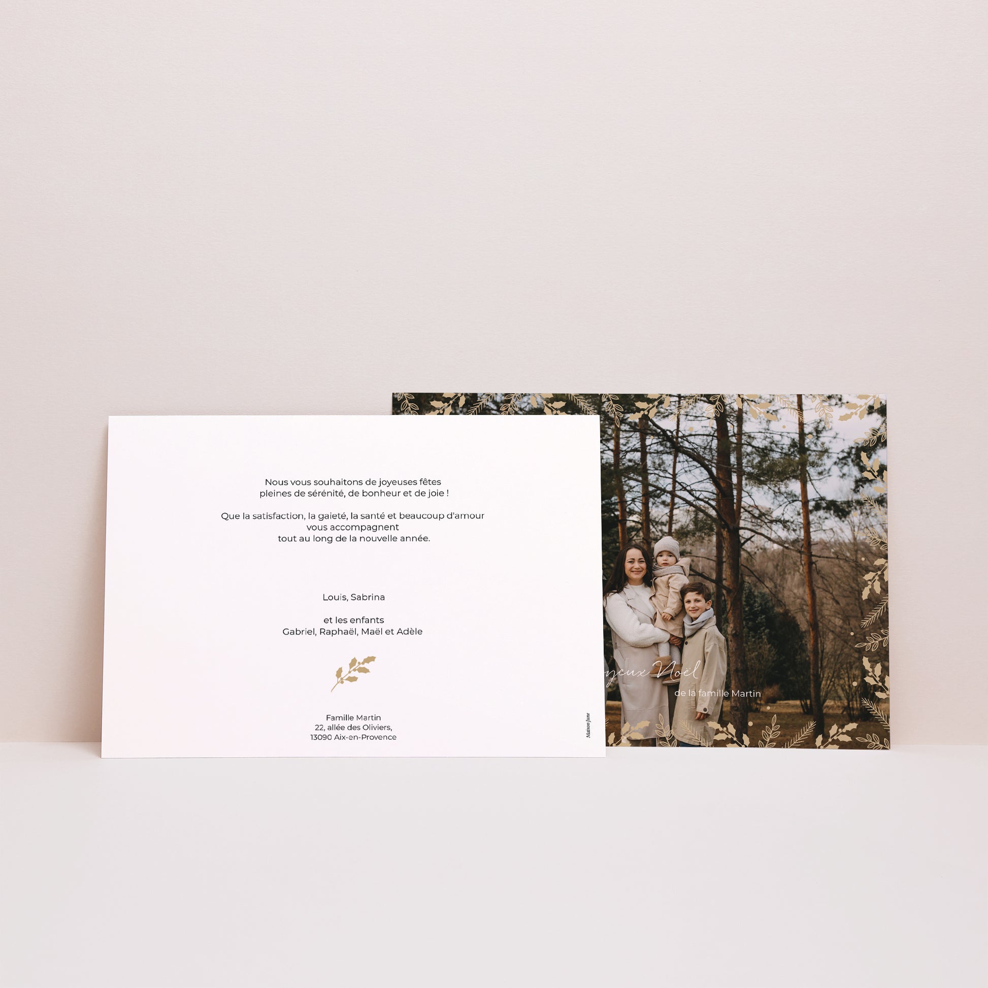 Carte de Noel Fin d'année Paysage Cadre feuillage doré photo N° 2