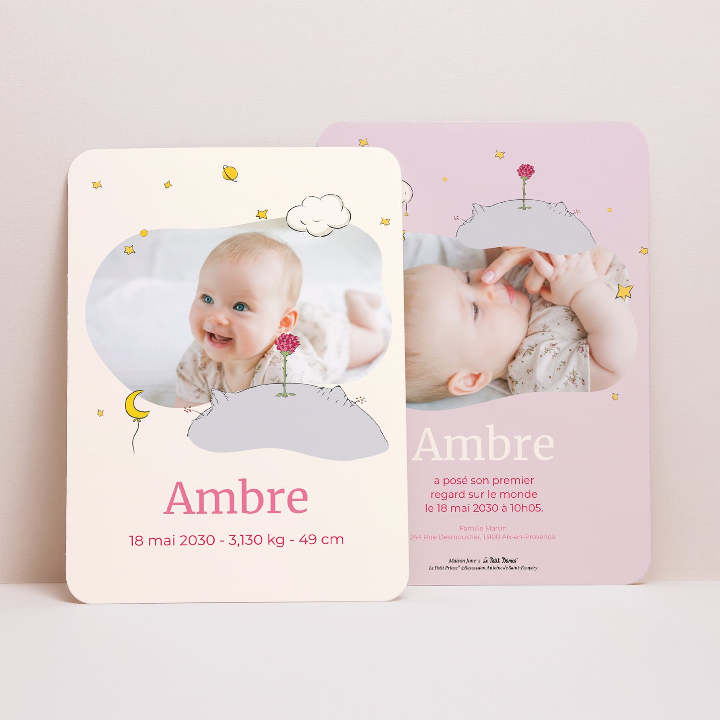Faire-part Naissance Portrait, bords arrondis Univers de la rose II photo N° 1