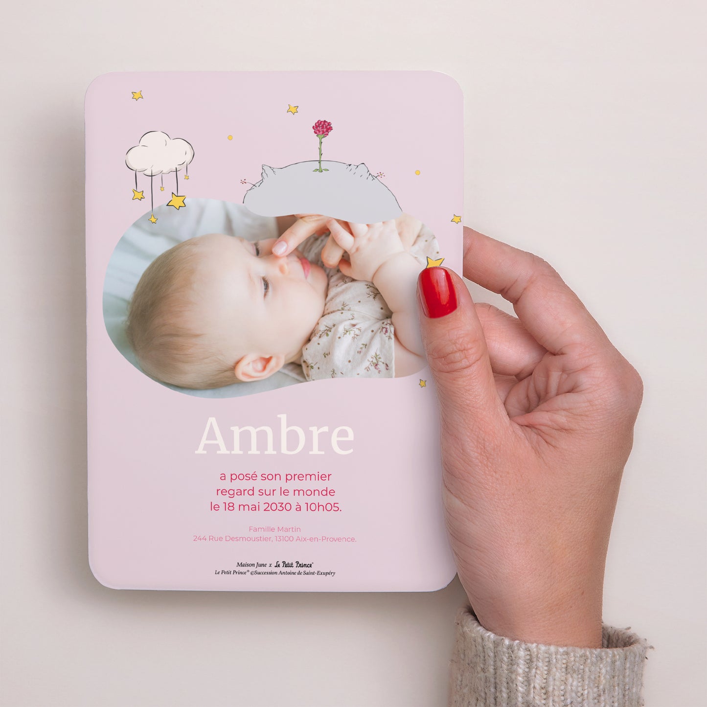 Faire-part Naissance Portrait, bords arrondis Univers de la rose II photo N° 3