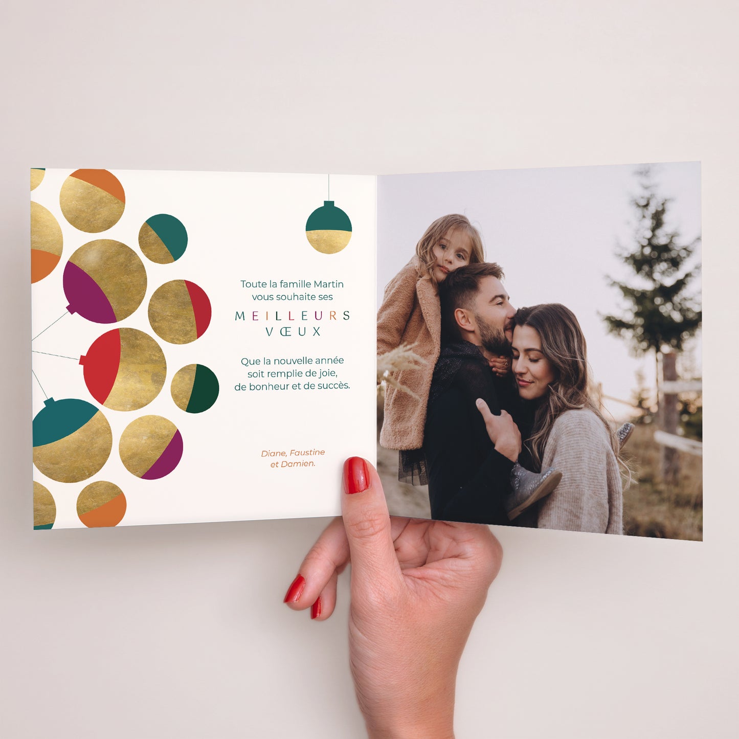 Carte de voeux Fin d'année Carré double volet Les Vœux en Ornement II photo N° 2