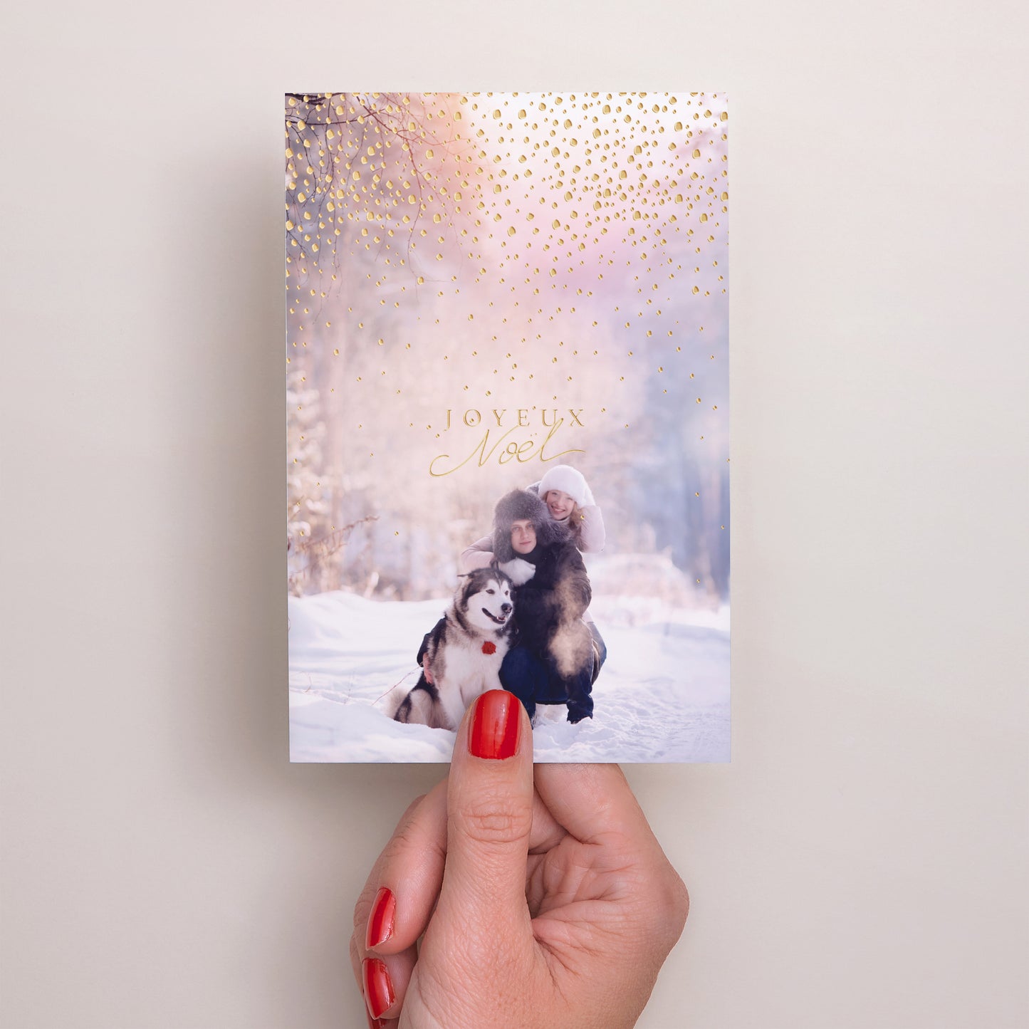 Carte de voeux Fin d'année Portrait Neige dorée II photo N° 2