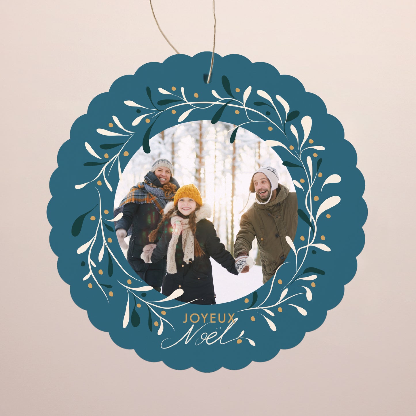 Carte de Noel Fin d'année À suspendre Houx et bonheur photo N° 1