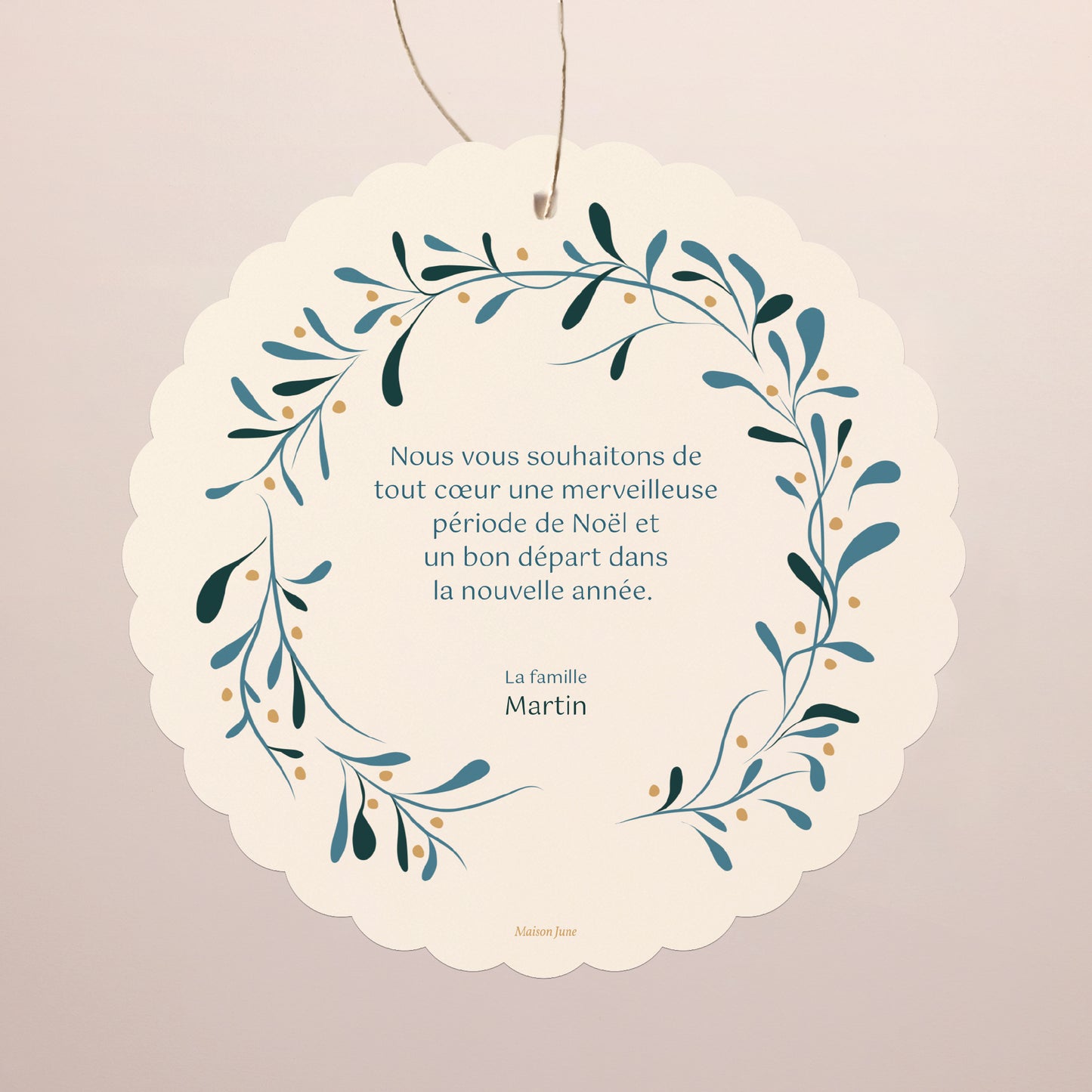 Carte de Noel Fin d'année À suspendre Houx et bonheur photo N° 2