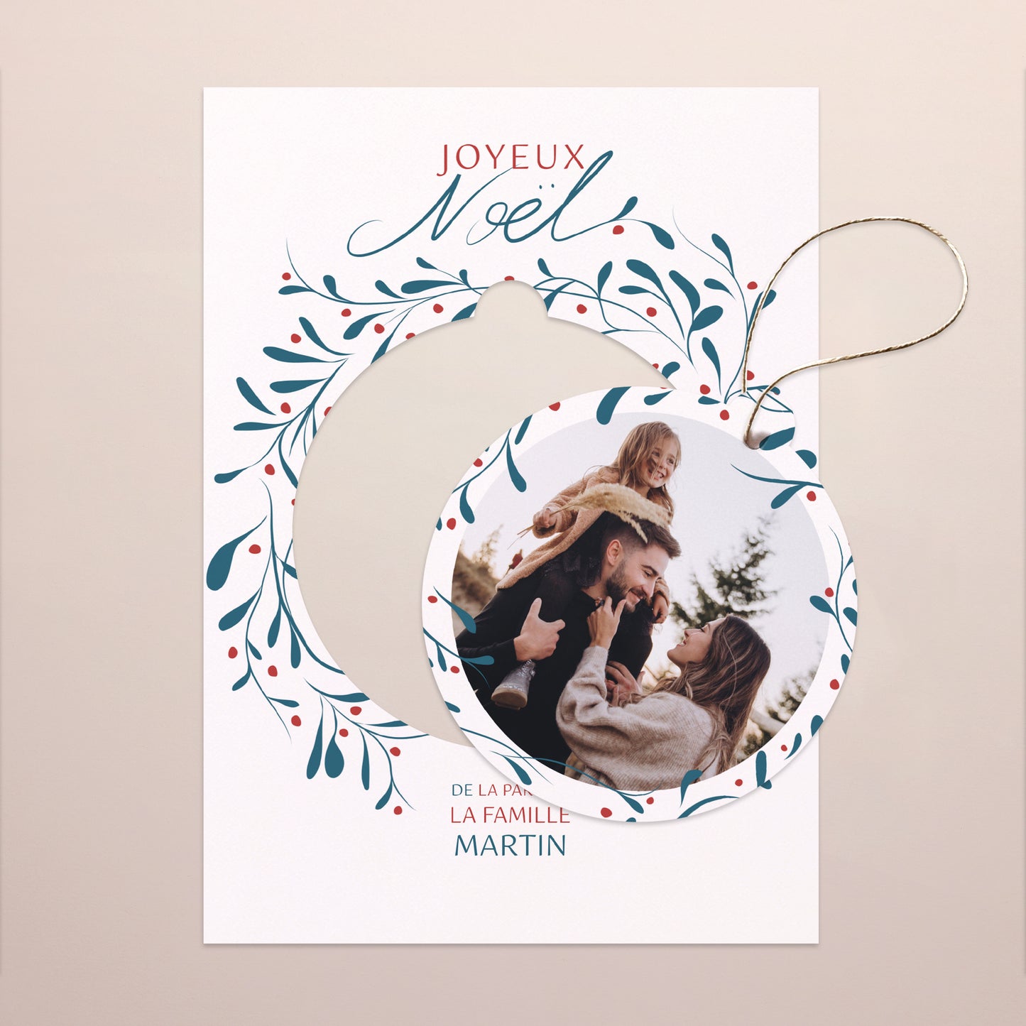 Carte de Noel Fin d'année Détachable Couronne de Houx photo N° 1