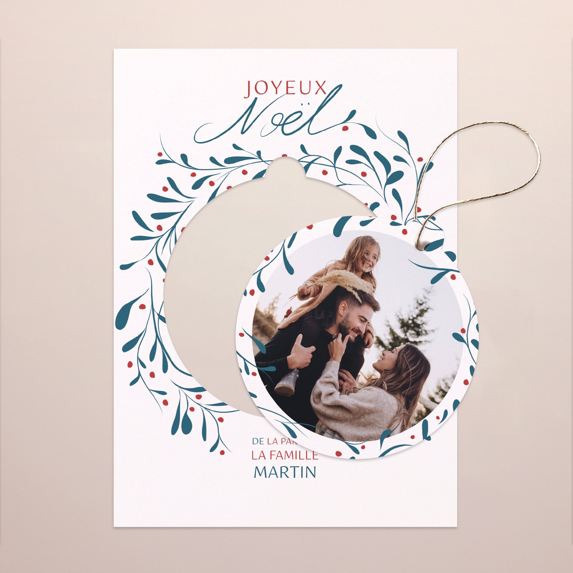 Carte de Noel Fin d'année Détachable Couronne de Houx photo N° 1