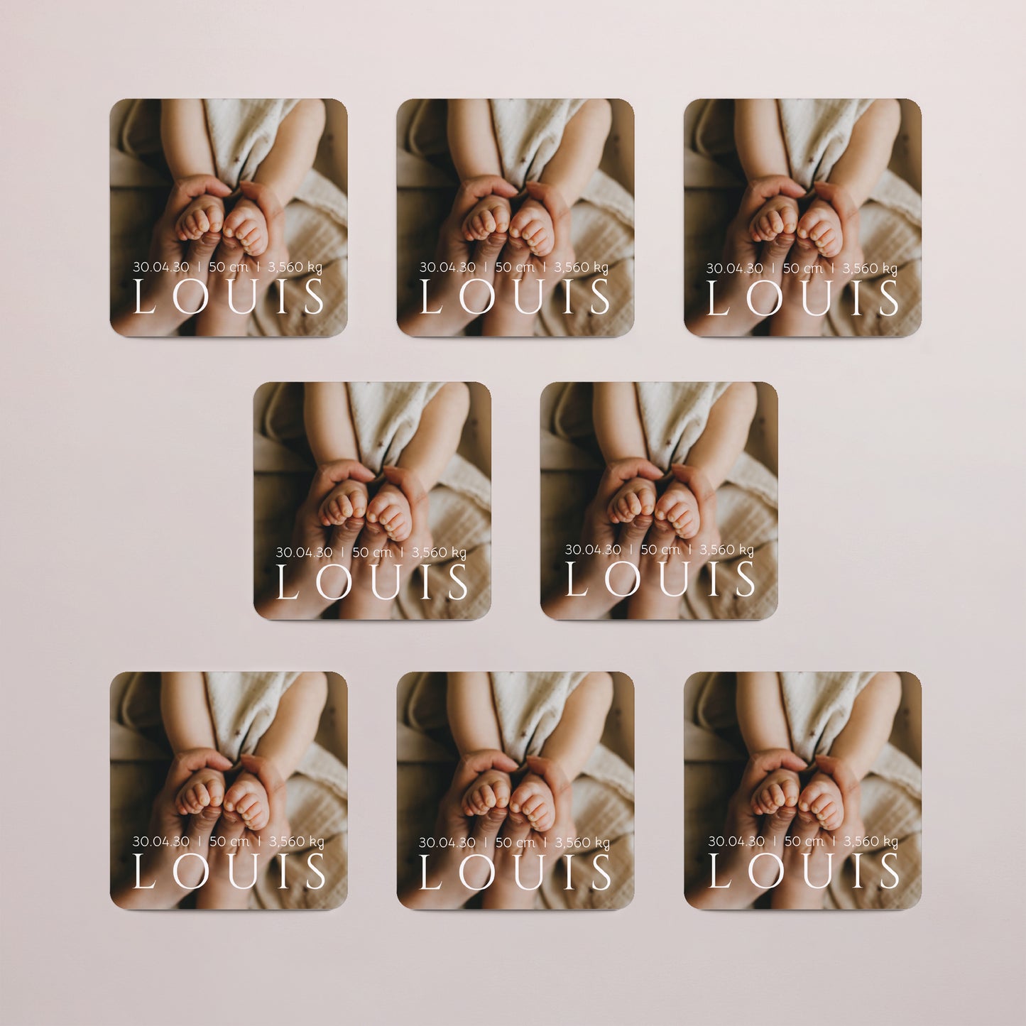 Faire-part Naissance Lot de 8, magnétique, carré coins arrondis Hello baby ! photo N° 3