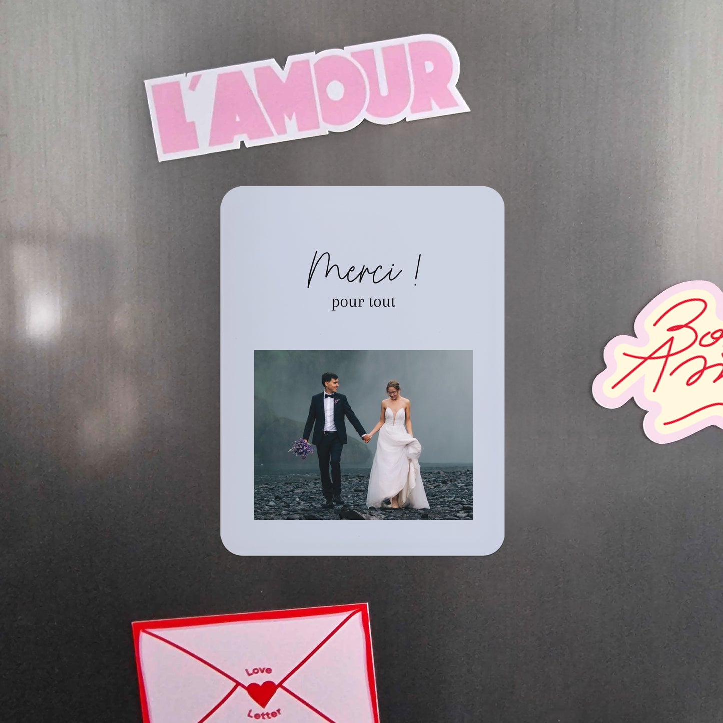 Remerciements Mariage Lot de 8, magnétique, rectangle coins arrondis Merci ! photo N° 4