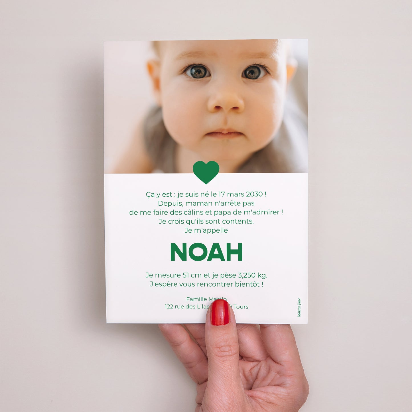 Faire-part Naissance Portrait à croquer vert photo N° 3