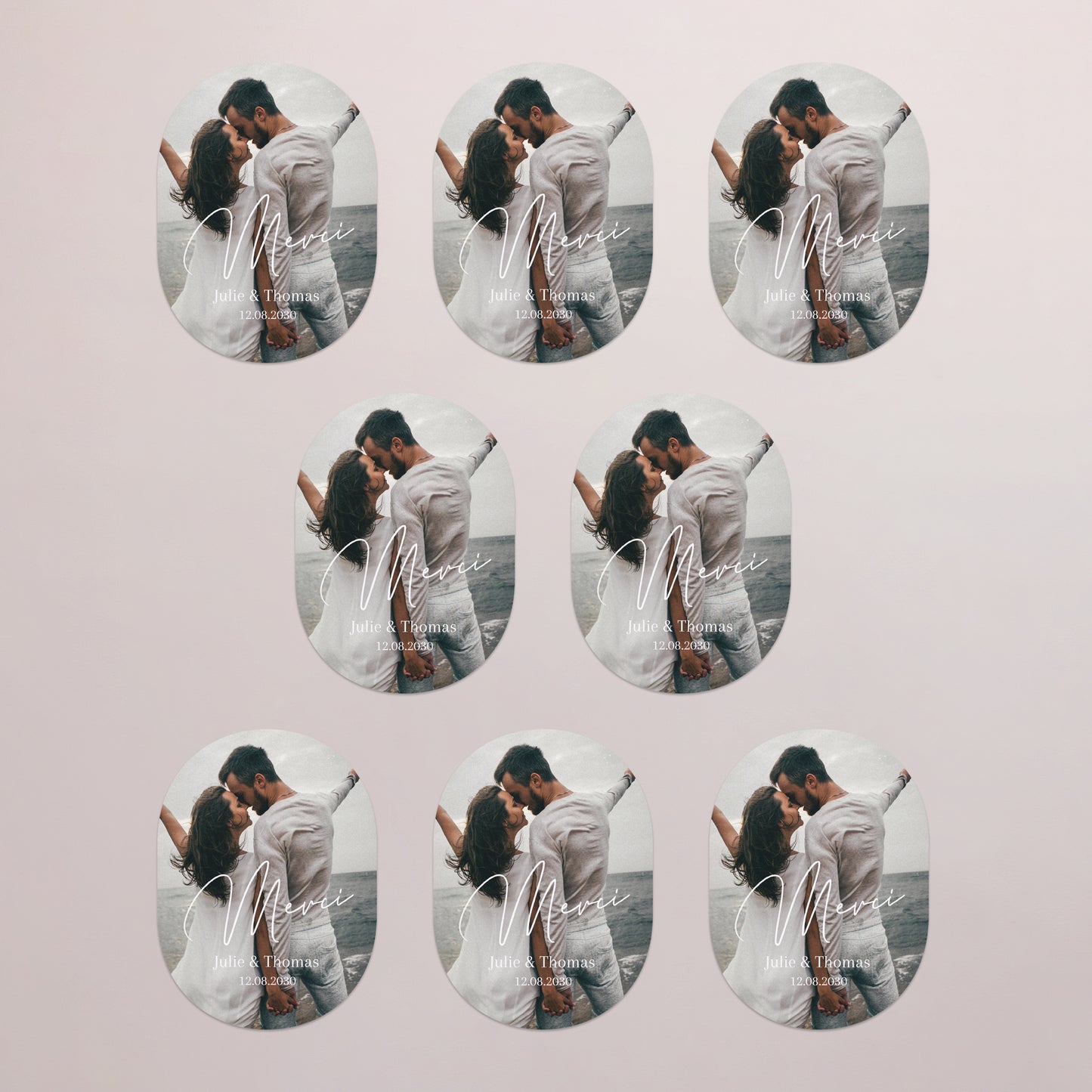 Remerciements Mariage Lot de 8, magnétique, ovale Love you III photo N° 3