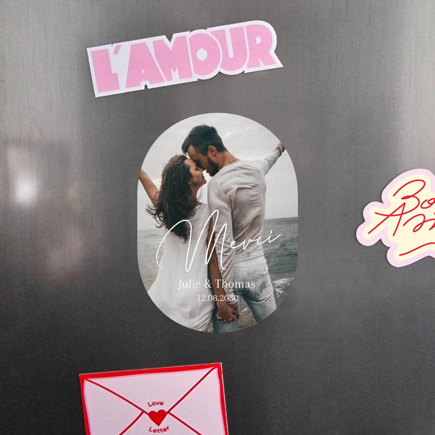 Remerciements Mariage Lot de 8, magnétique, ovale Love you III photo N° 4