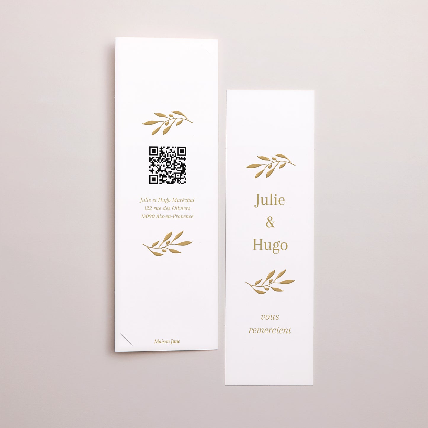 Remerciements Mariage Marque-page photo Remerciement en or photo N° 3
