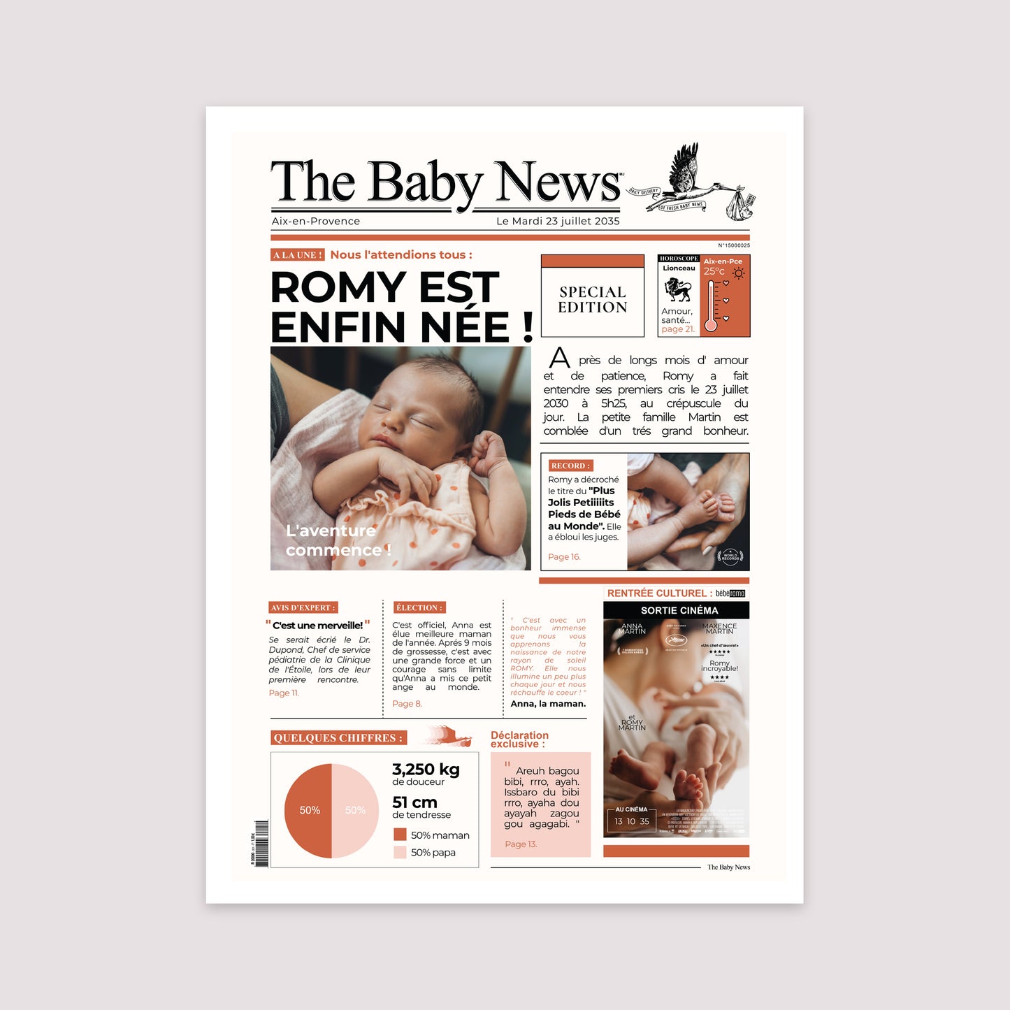 Affiche Naissance Portrait 30 x 40 cm The baby news photo N° 2