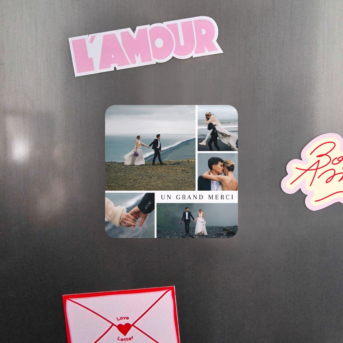 Remerciements Mariage Lot de 8, magnétique, carré coins arrondis un grand merci II photo N° 4