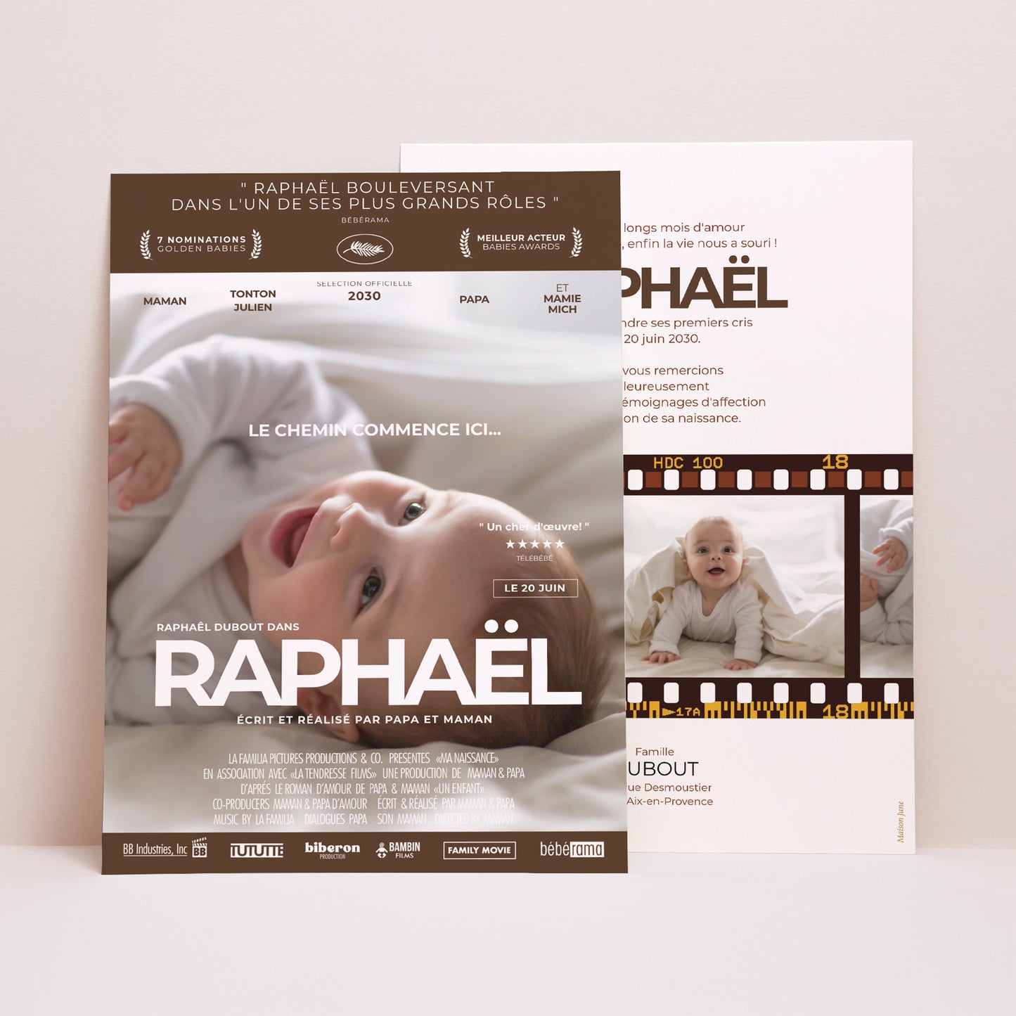 Faire-part Naissance Grand format rectangle 7ème art photo N° 1