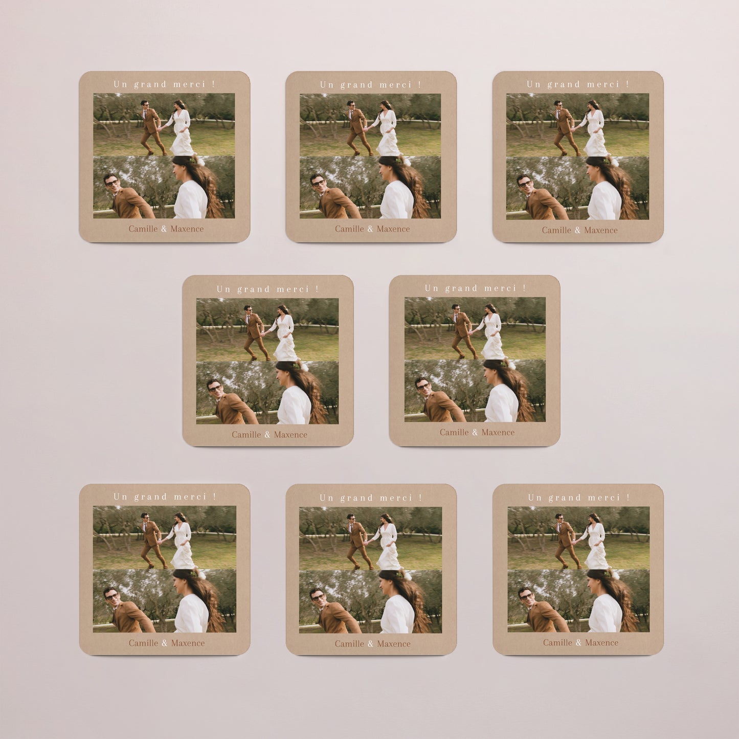 Remerciements Mariage Lot de 8, magnétique, carré coins arrondis Un merci du cœur photo N° 3