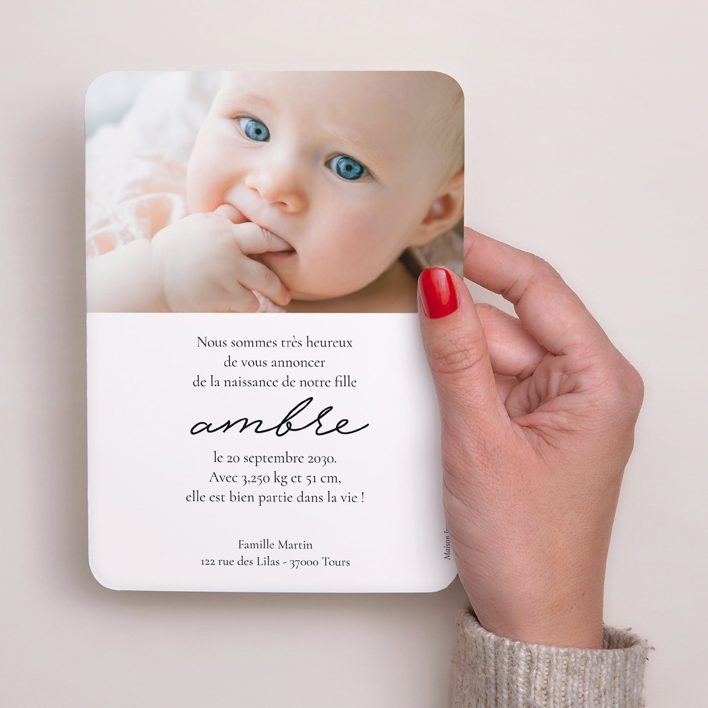 Faire-part Naissance Portrait, bords arrondis Jolie rose photo N° 3