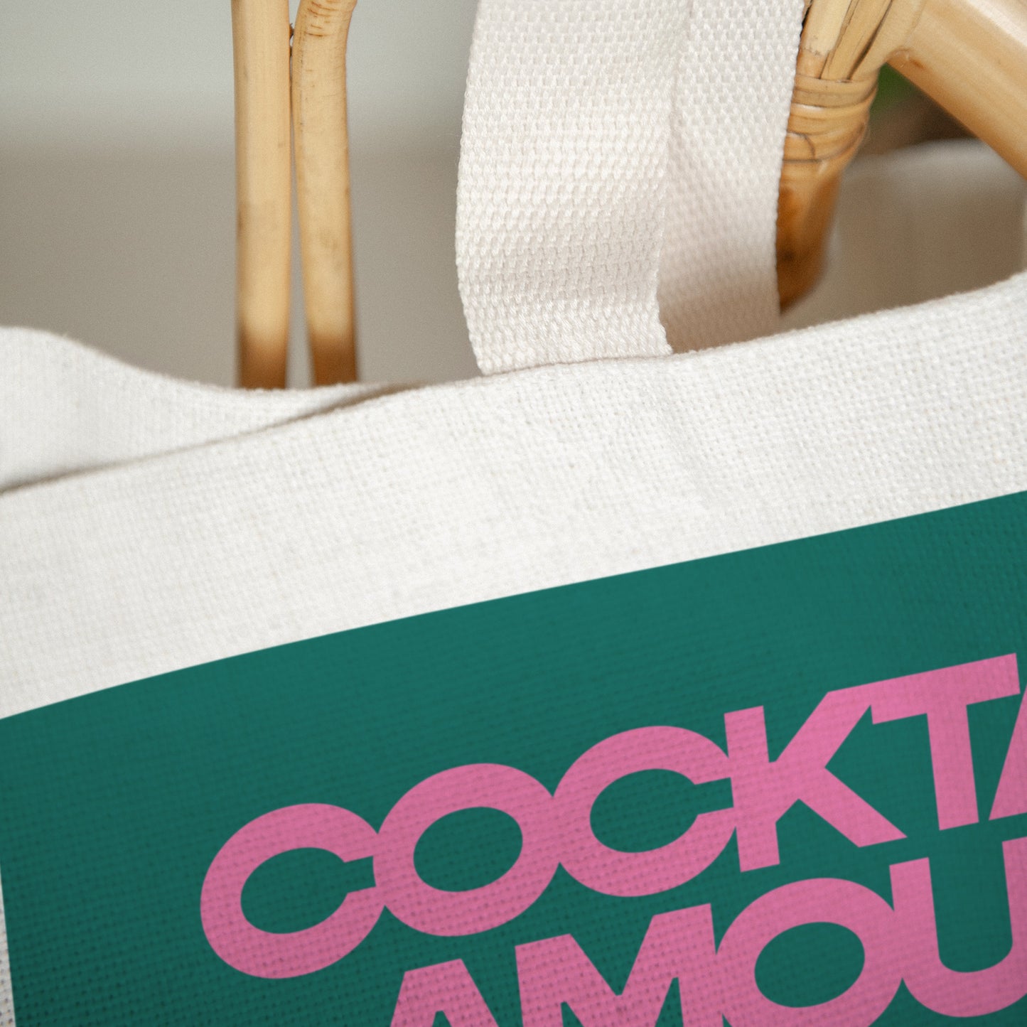 Tote bag Objets Anse en toile Cocktail, amour et pizza photo N° 3