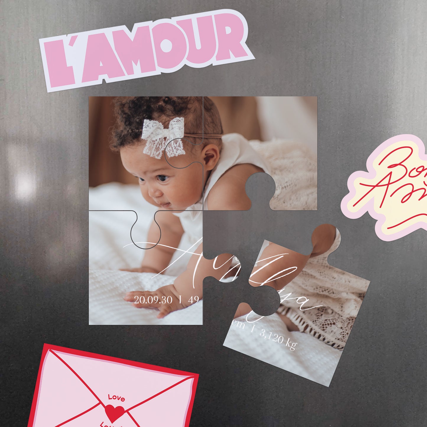Faire-part Naissance Puzzle magnétique 4 pièces So cute photo N° 4