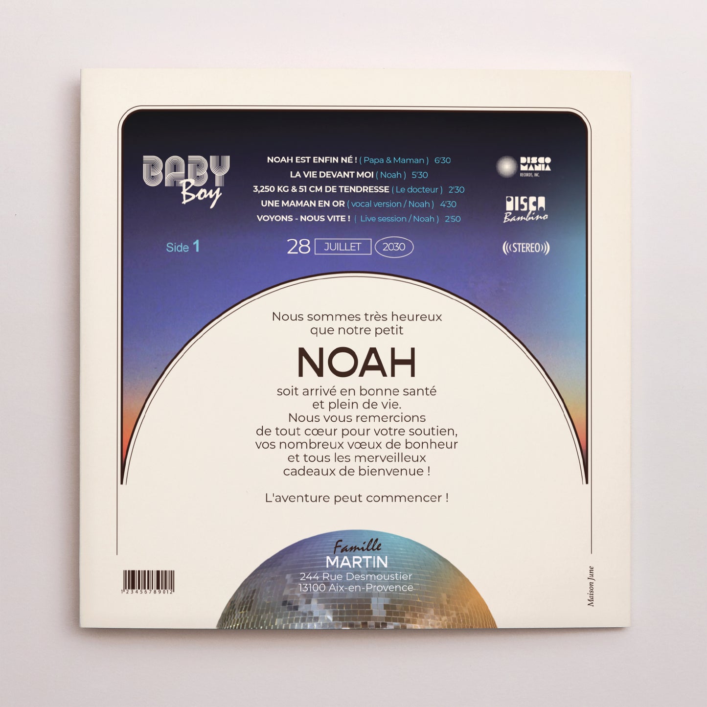 Faire-part Naissance Pochette disque Disco vinyle photo N° 3
