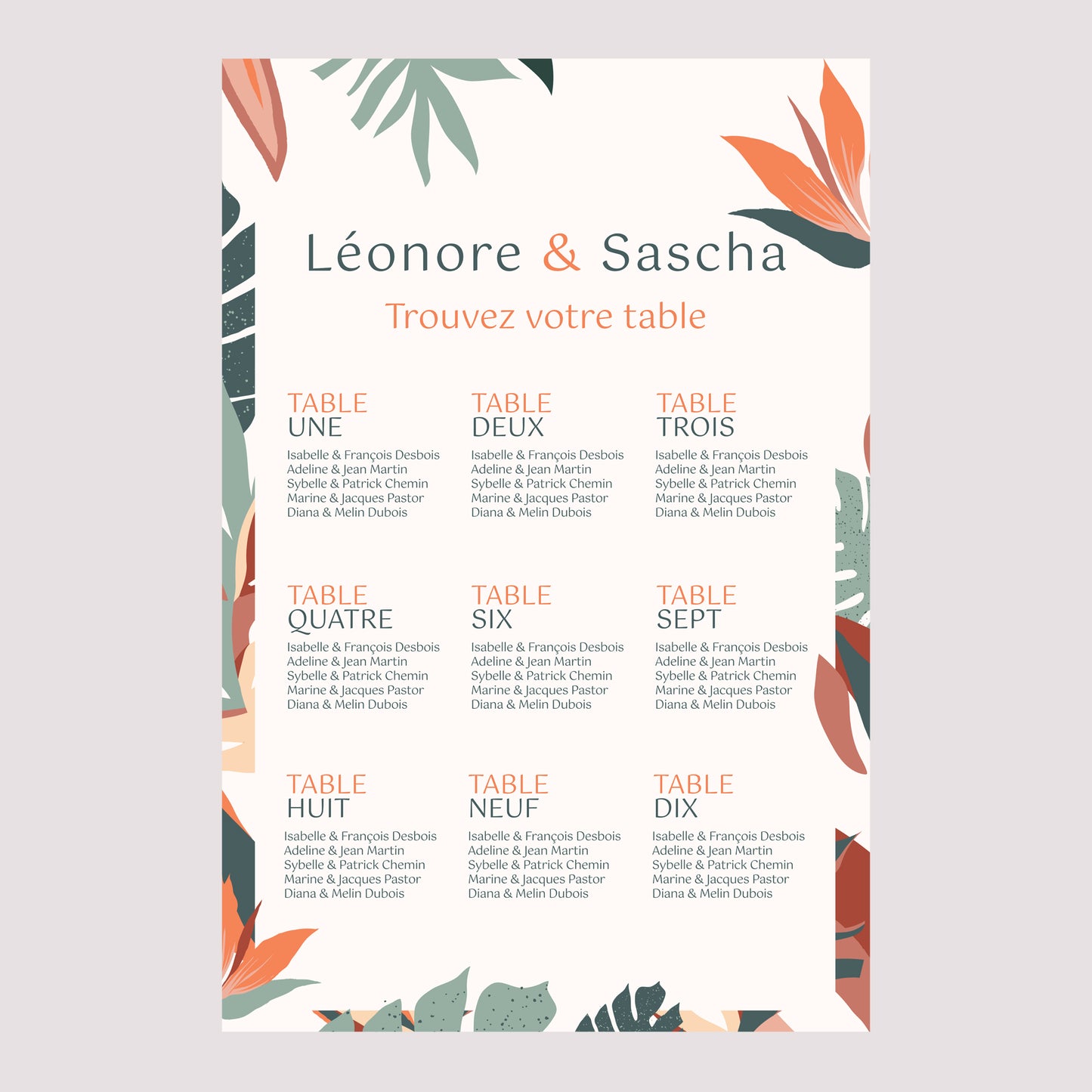 Plan de table Mariage Portrait 60 x 90 cm Tropical love photo N° 2