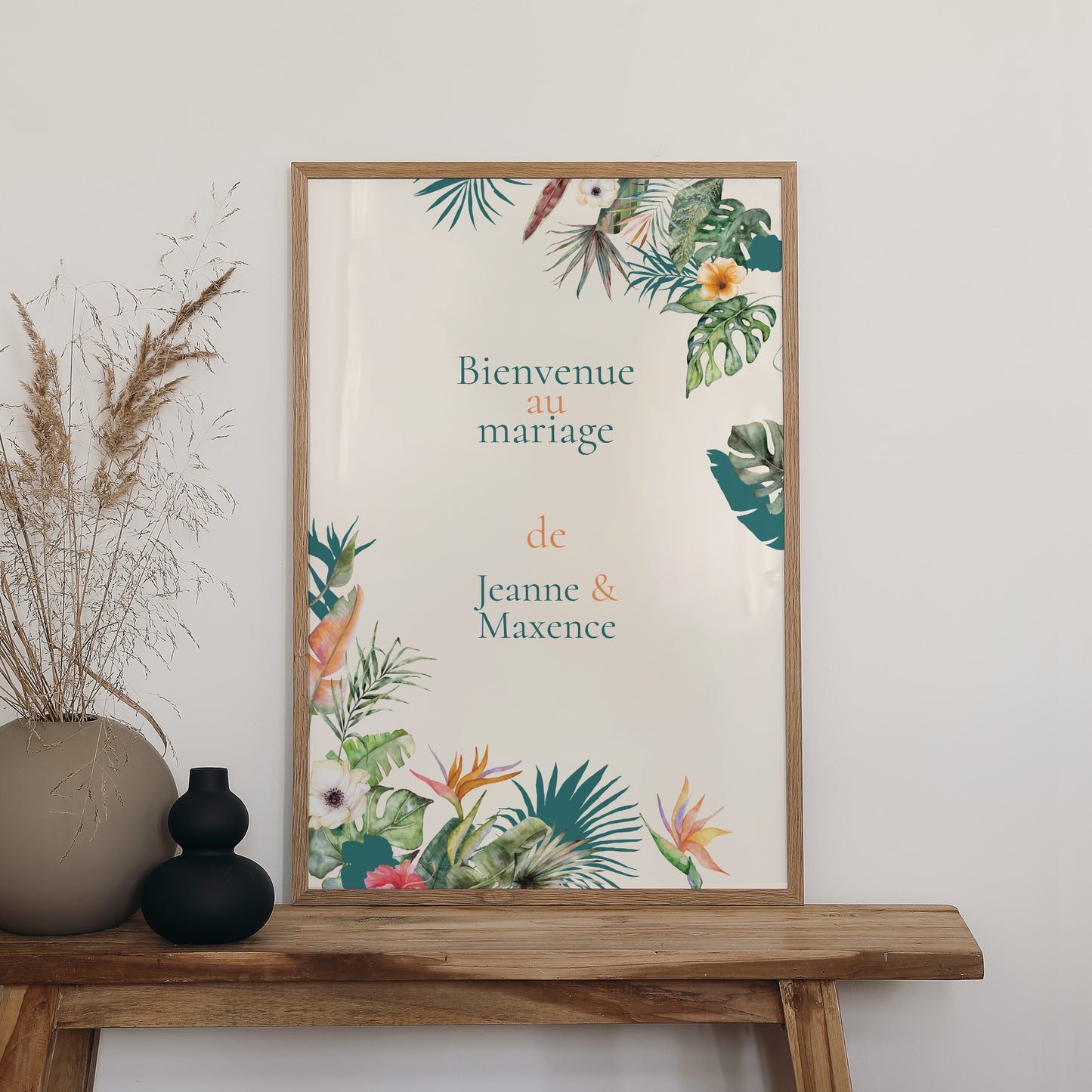 Panneau bienvenue Mariage Portrait 60 x 90 cm Tropical wedding photo N° 2