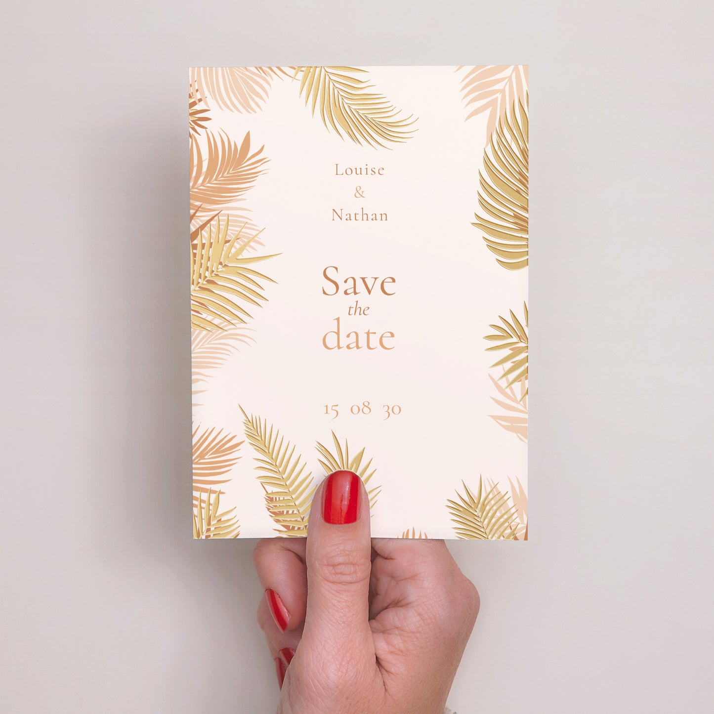 Save the date Mariage Portrait gold palm tree photo N° 2