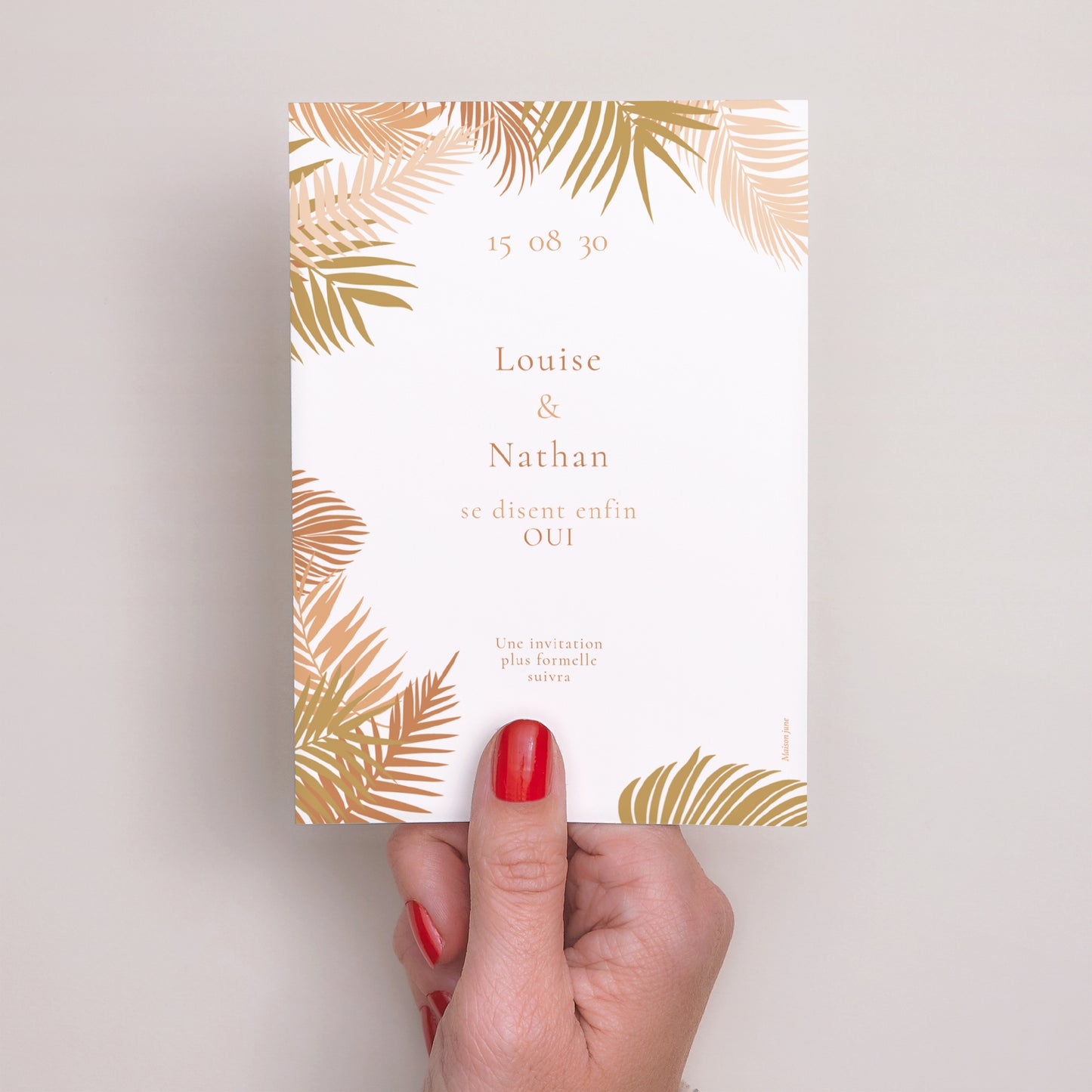 Save the date Mariage Portrait Gold palm tree photo N° 3