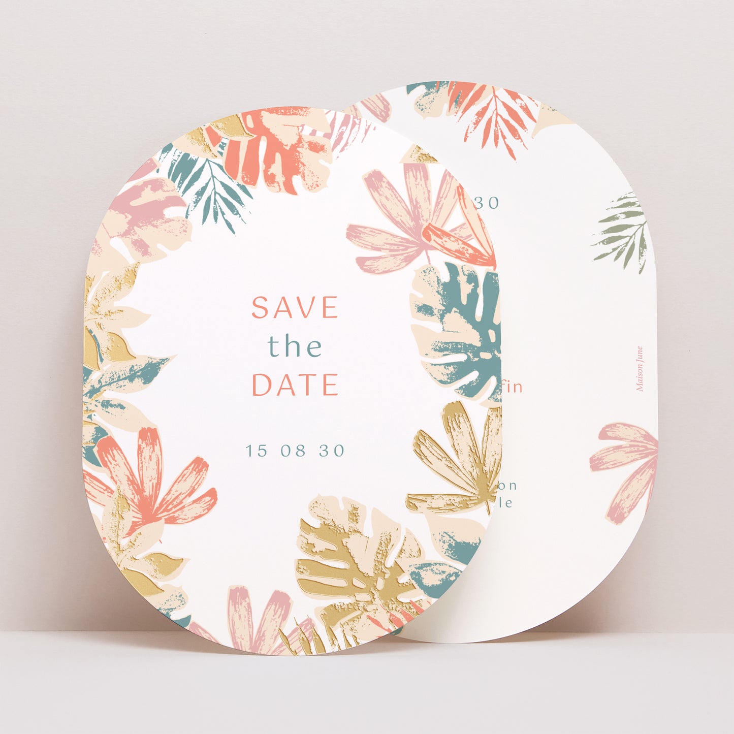 Save the date Mariage Ovale Tropical stencil photo N° 1