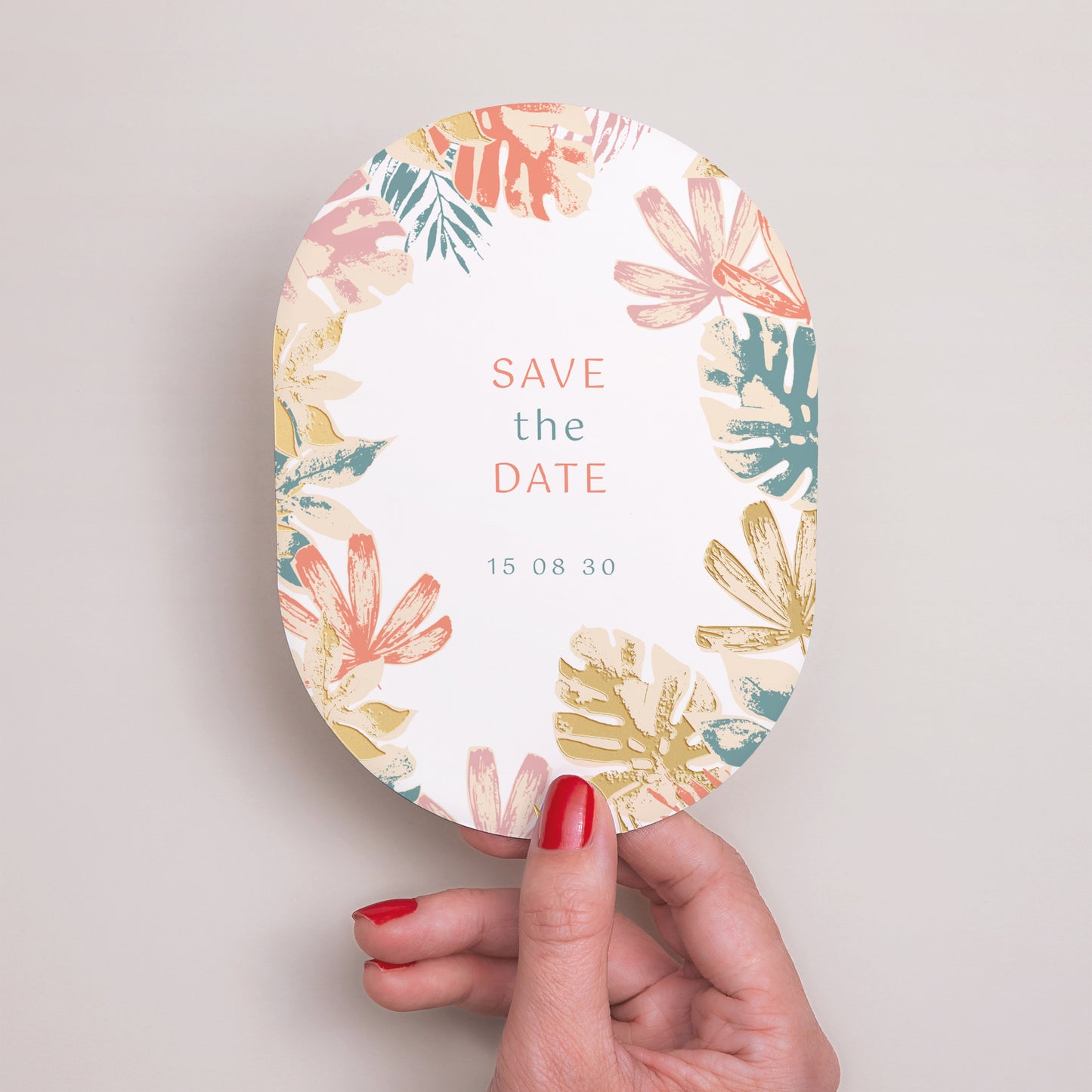 Save the date Mariage Ovale Tropical stencil photo N° 2