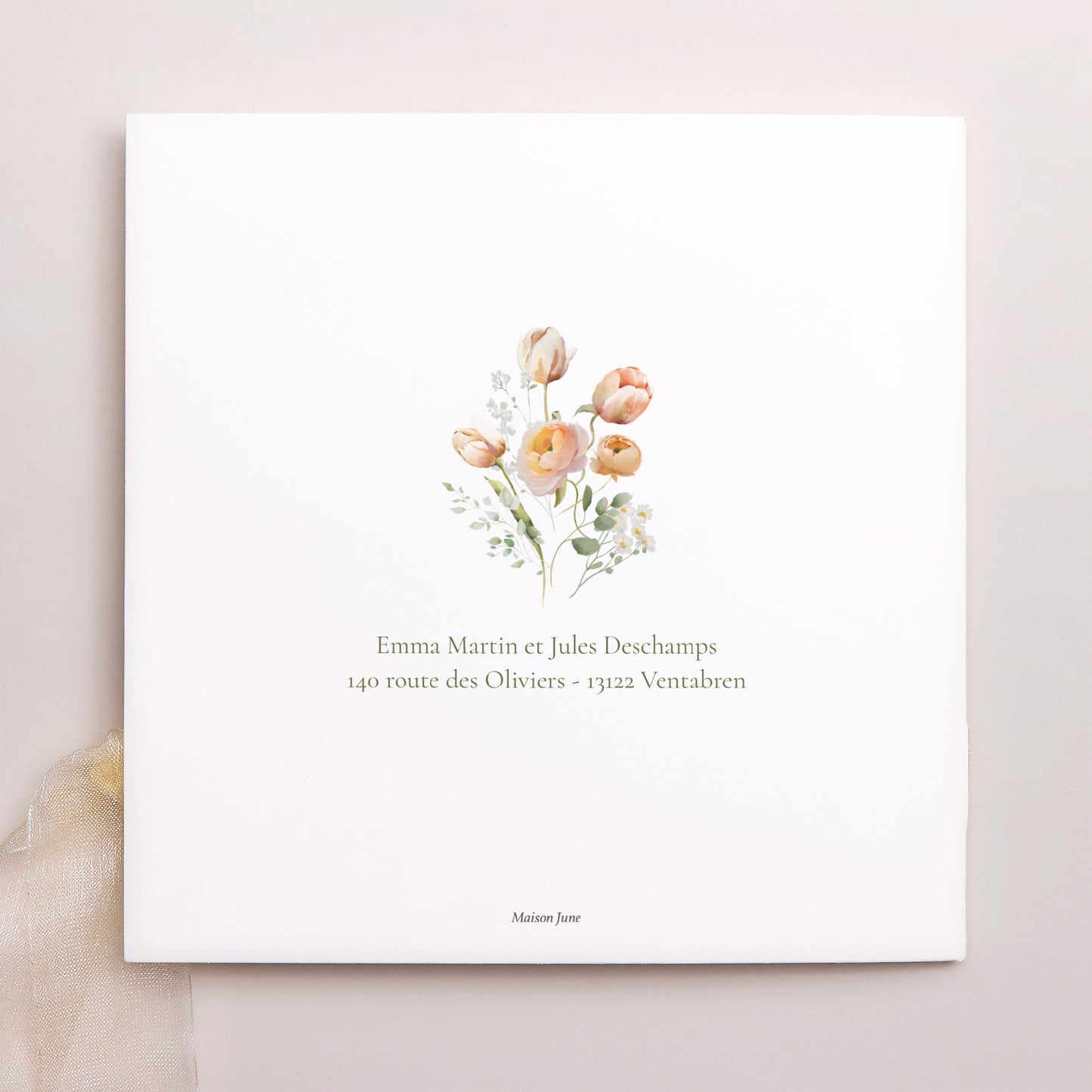 Faire-part Mariage Pochette carrée, 3 cartes, étiquette Romantic flowers photo N° 4