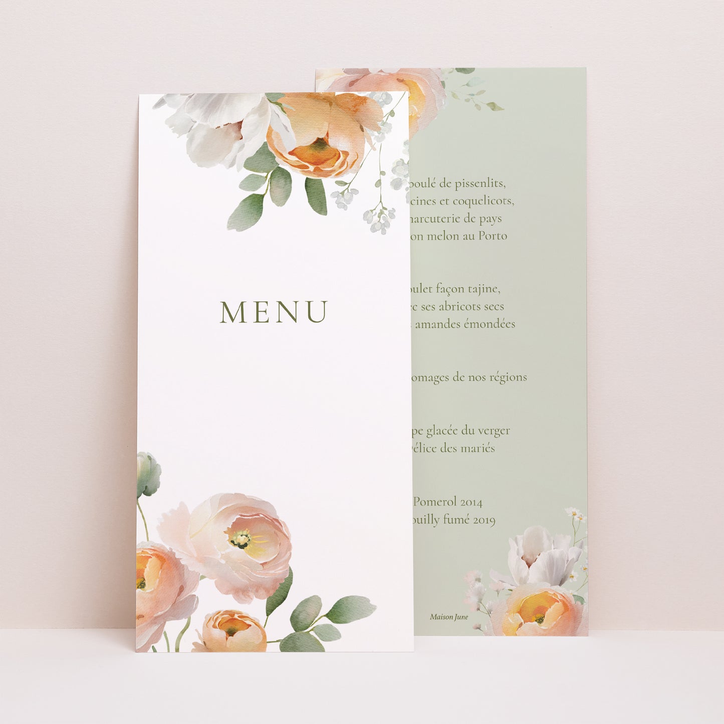 Menu Mariage Panoramique portrait Romantic flowers photo N° 1