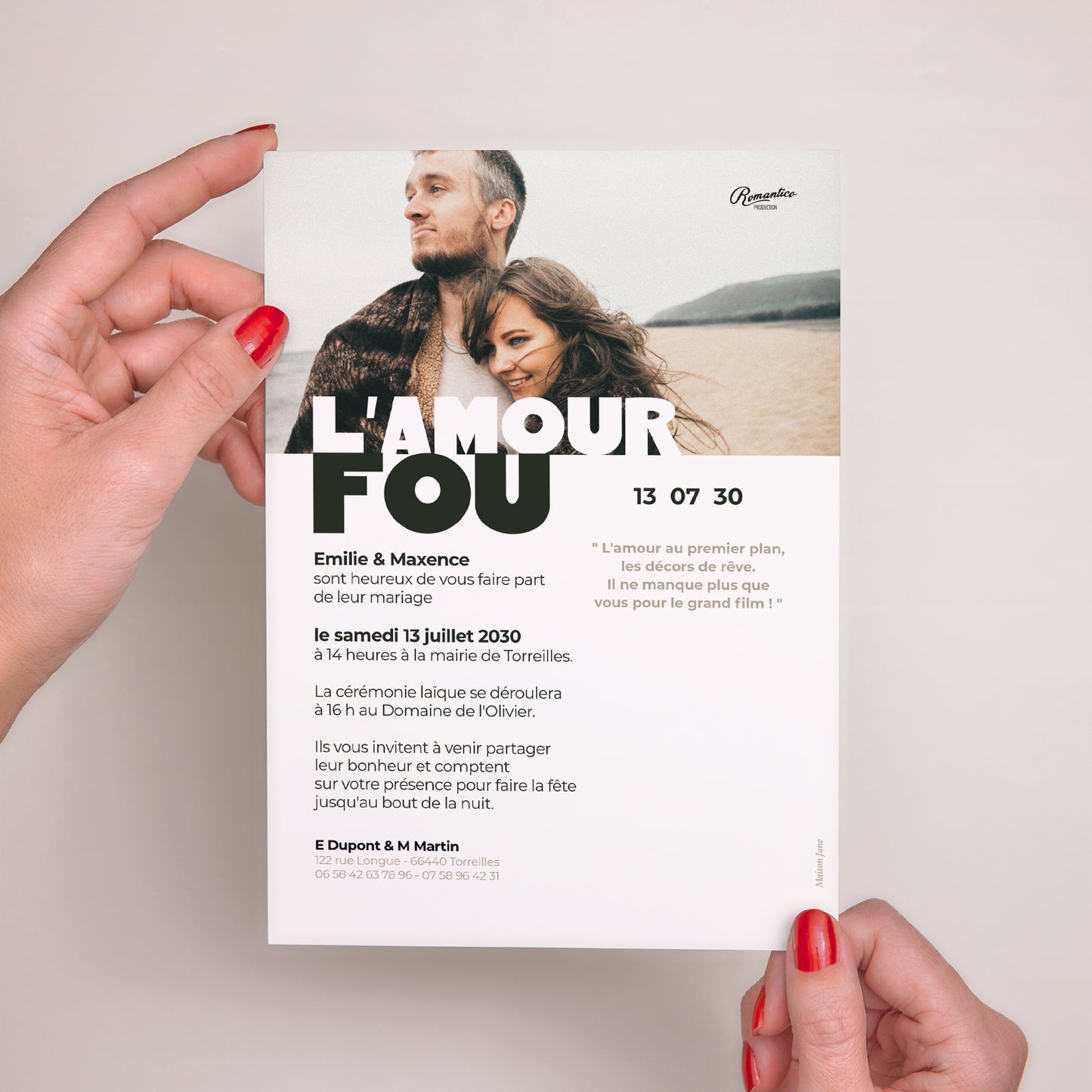 Faire-part Mariage Grand format rectangle L'Amour fou photo N° 3