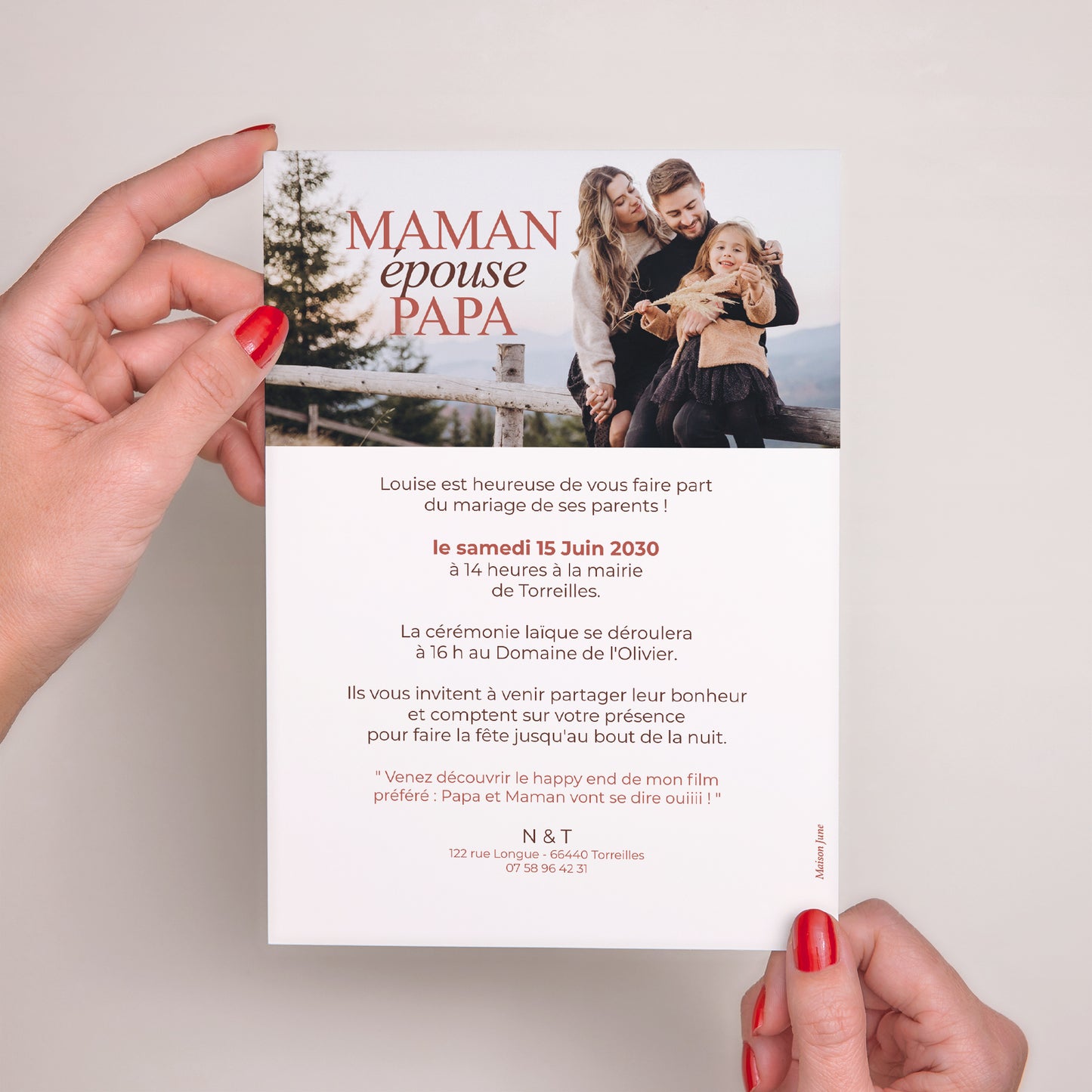 Faire-part Mariage Grand format rectangle Maman épouse papa photo N° 3