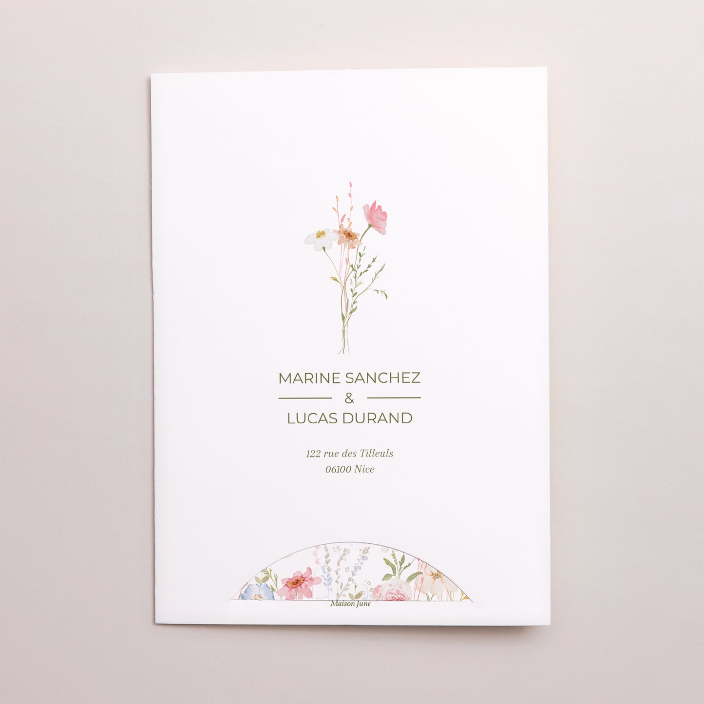 Faire-part Mariage Pochette 2 cartes Couronne de Fleurs Sauvages photo N° 5