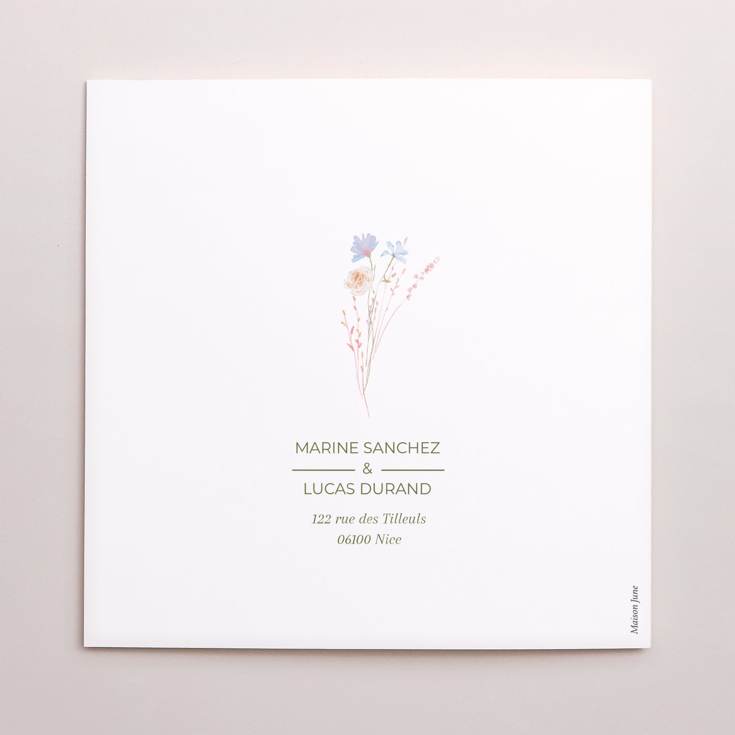 Faire-part Mariage Carré double volet Couronne de fleurs sauvages photo N° 3