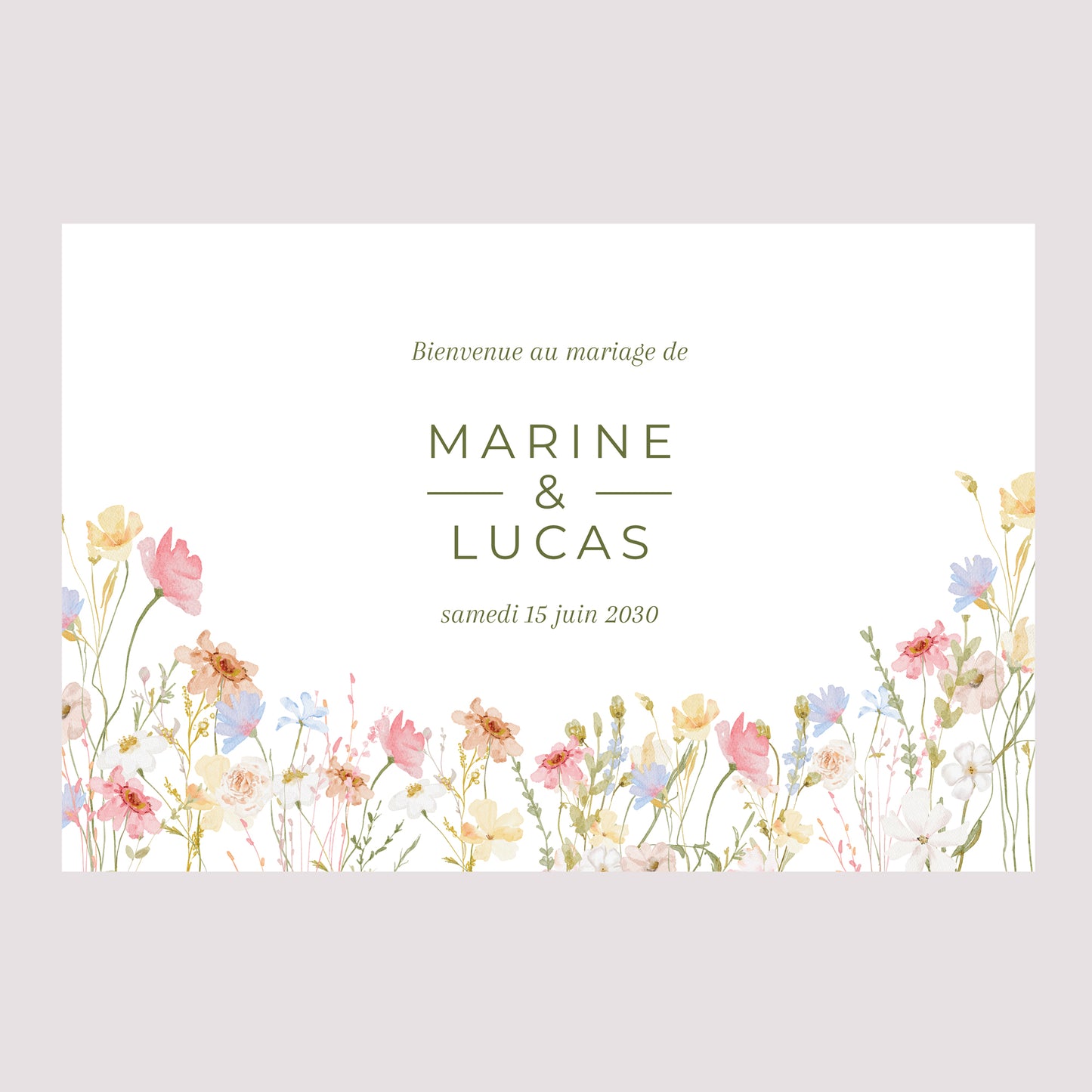 Panneau bienvenue Mariage Paysage 90 x 60 cm Couronne de Fleurs Sauvages photo N° 2