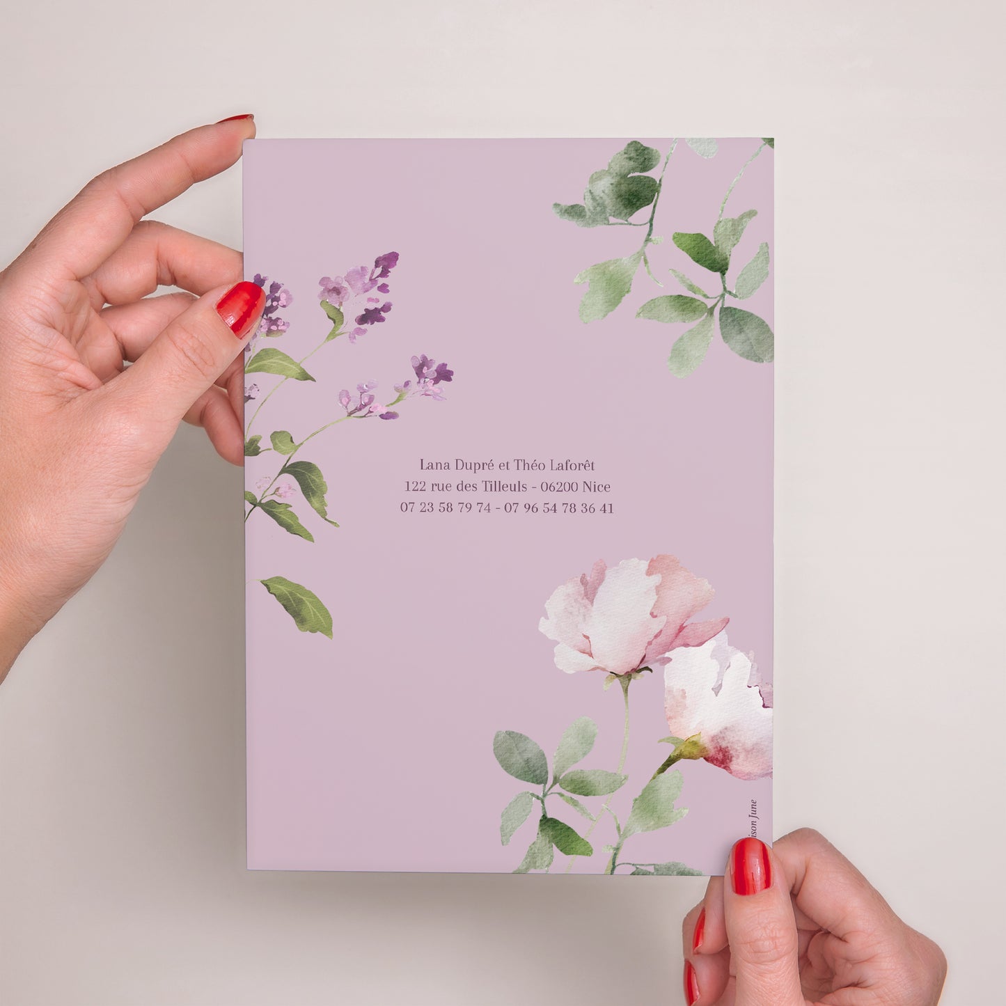 Faire-part Mariage Grand format rectangle Romantic purple flowers photo N° 3