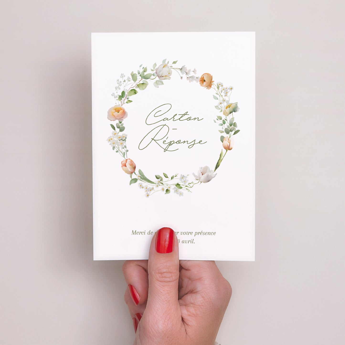 Carton réponse Mariage Portrait Couronne de fleurs romantiques photo N° 2