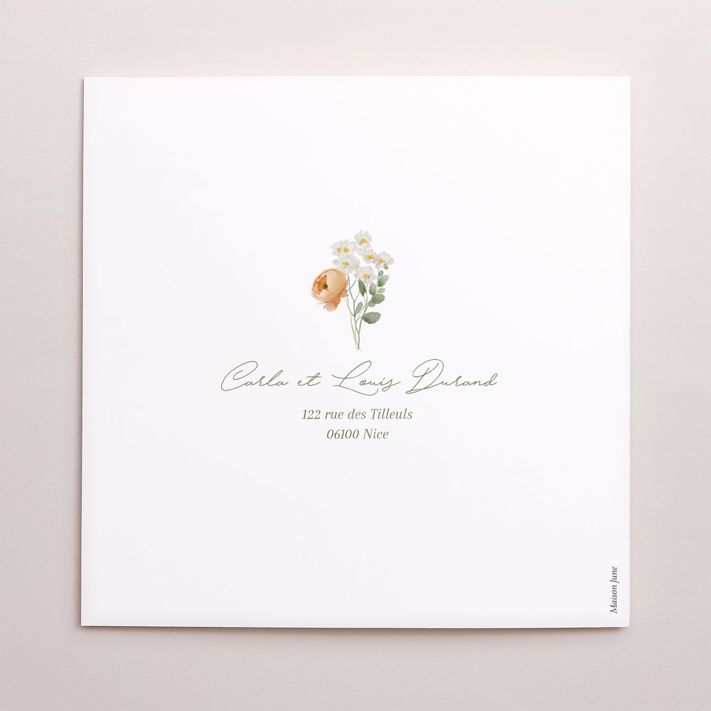 Remerciements Mariage Carré double volet Couronne de fleurs romantiques photo N° 3