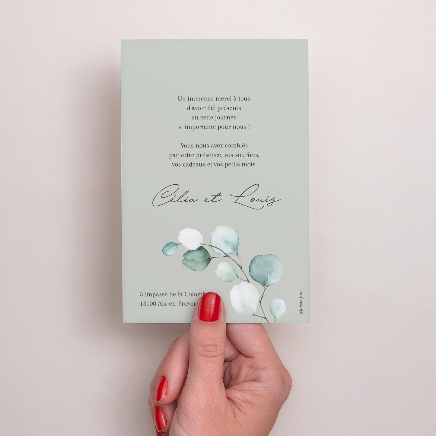 Remerciements Mariage Portrait Feuilles d'Eucalyptus photo N° 3