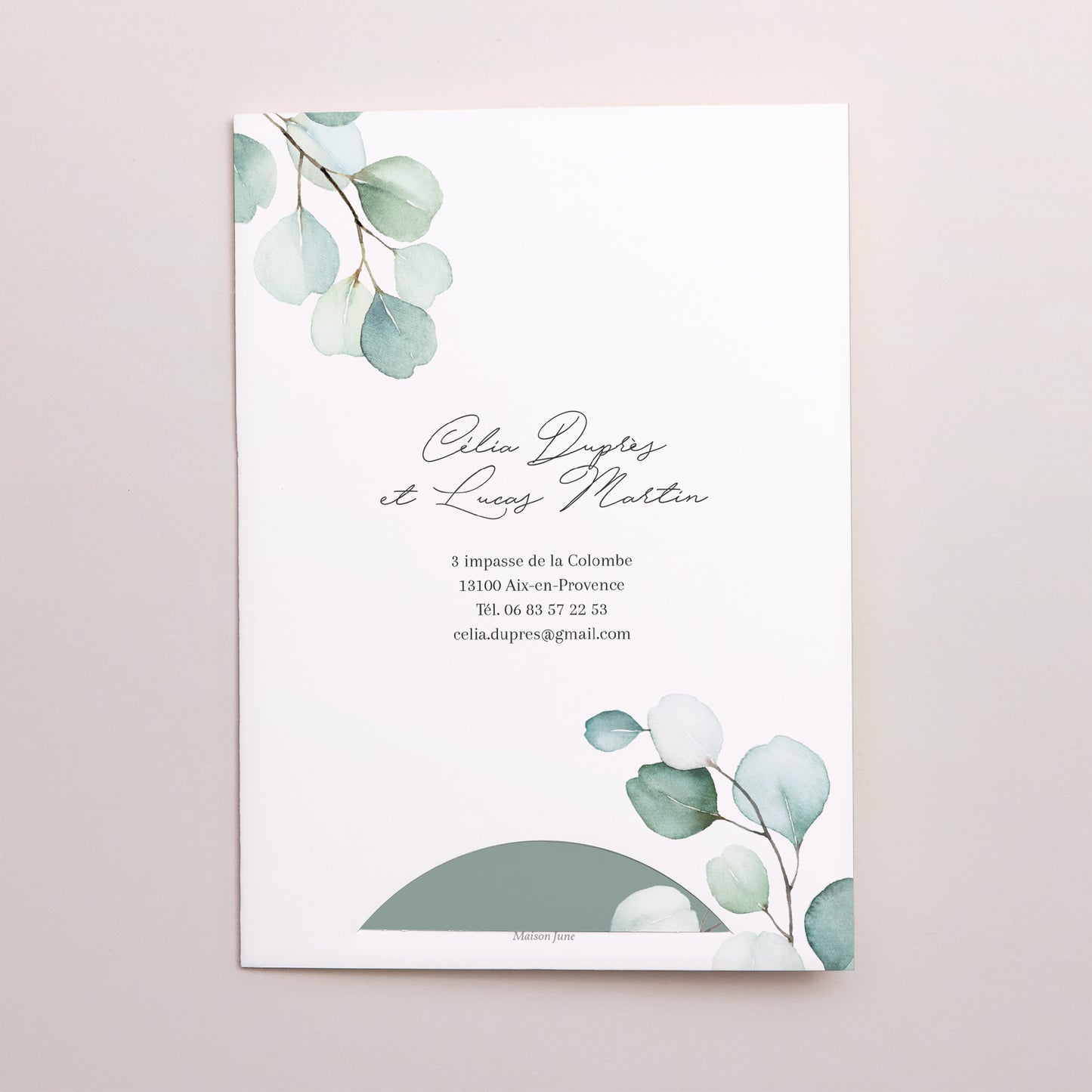 Faire-part Mariage Pochette 2 cartes Feuilles d'eucalyptus photo N° 4