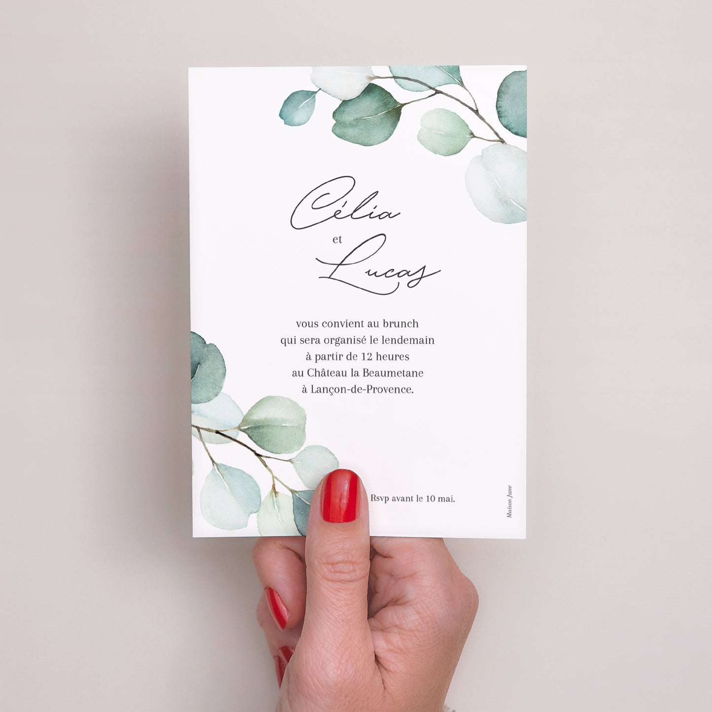 Invitations Mariage Portrait Feuilles d'Eucalyptus photo N° 3